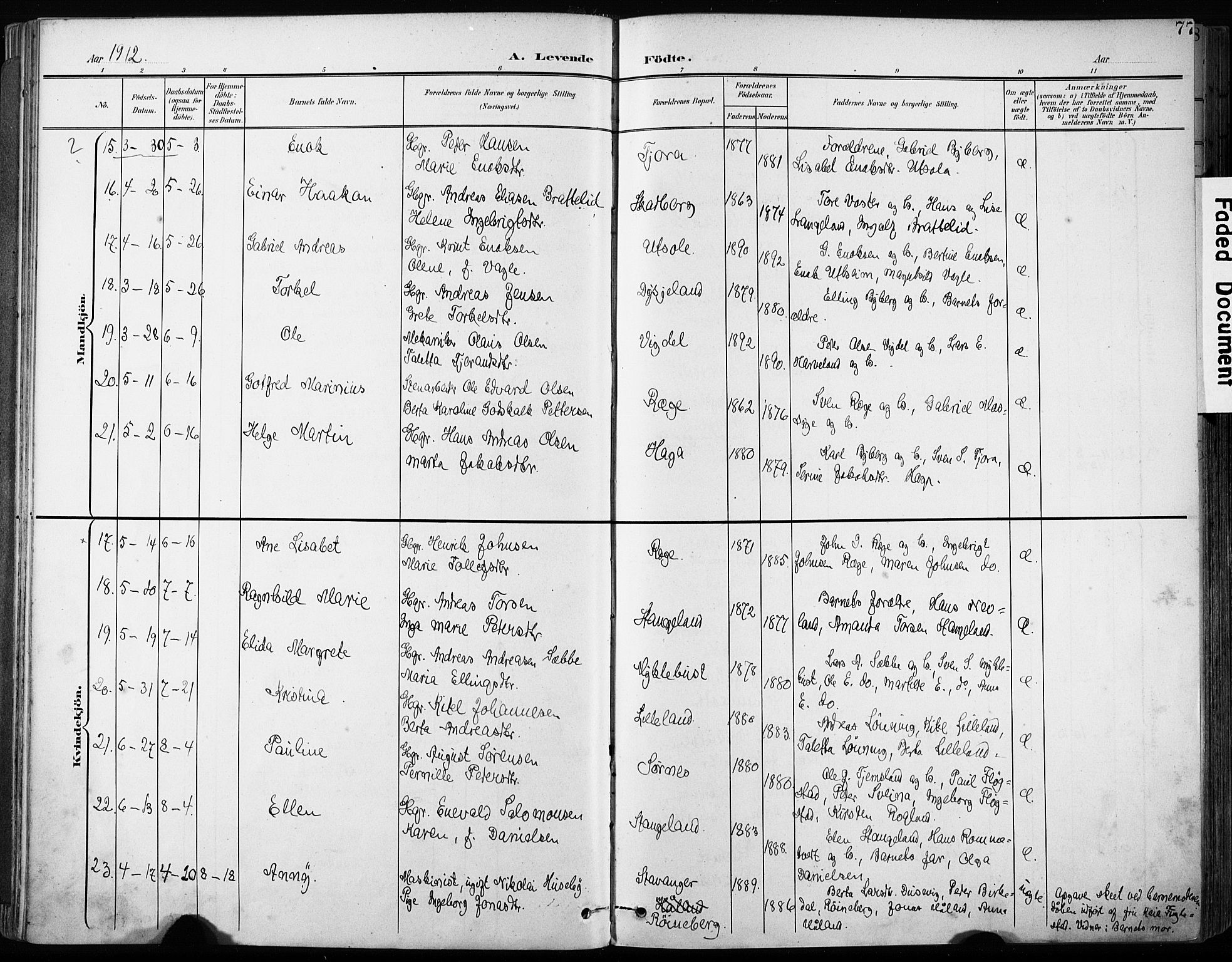 Håland sokneprestkontor, AV/SAST-A-101802/001/30BA/L0013: Parish register (official) no. A 12, 1901-1913, p. 77