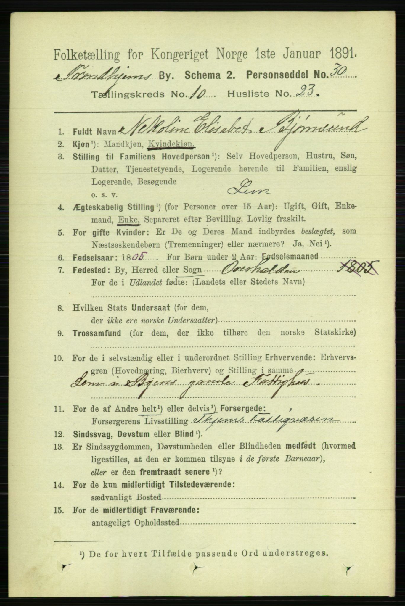 RA, 1891 census for 1601 Trondheim, 1891, p. 8851