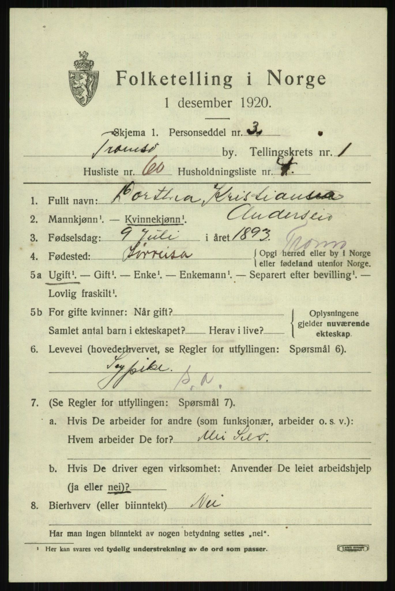 SATØ, 1920 census for Tromsø, 1920, p. 8049