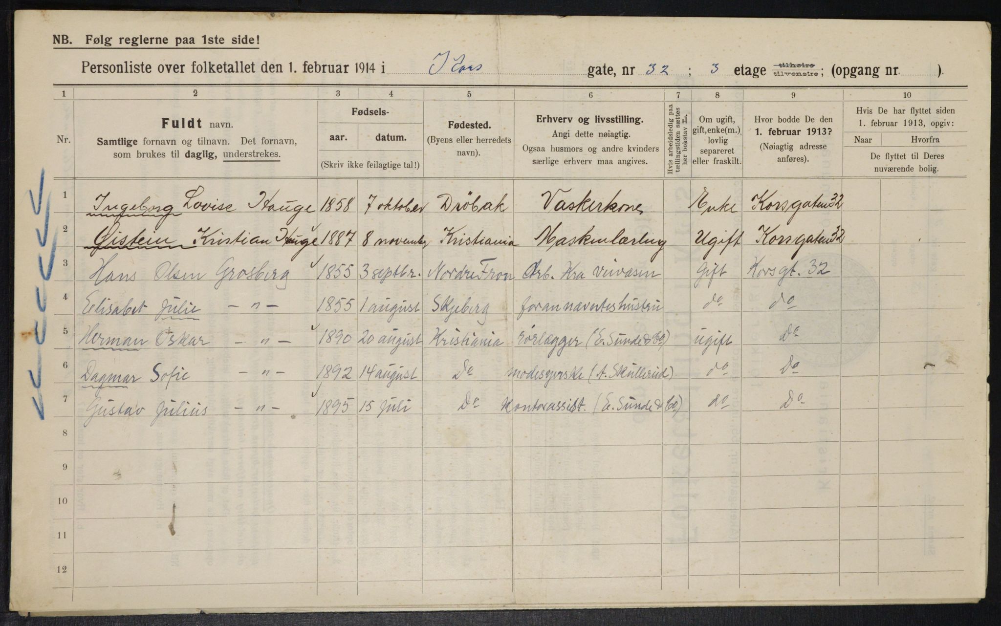 OBA, Municipal Census 1914 for Kristiania, 1914, p. 53818