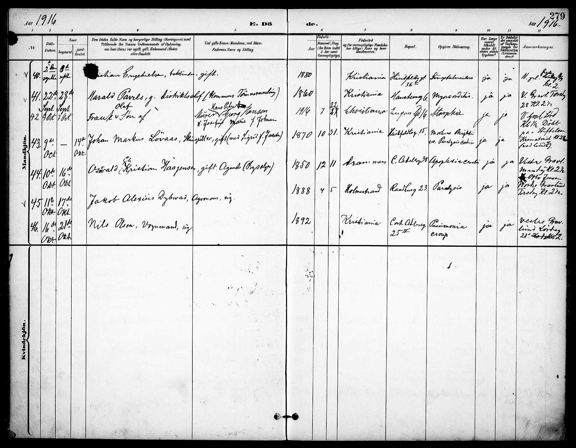 Johannes prestekontor Kirkebøker, AV/SAO-A-10852/F/Fa/L0008: Parish register (official) no. 8, 1897-1917, p. 279