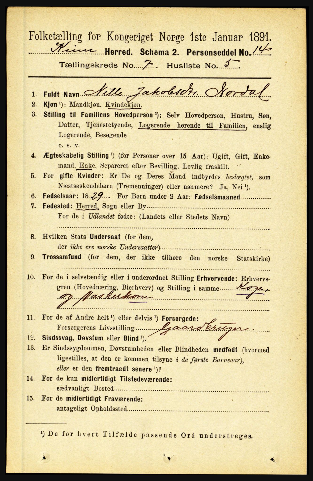 RA, 1891 census for 1437 Kinn, 1891, p. 2713