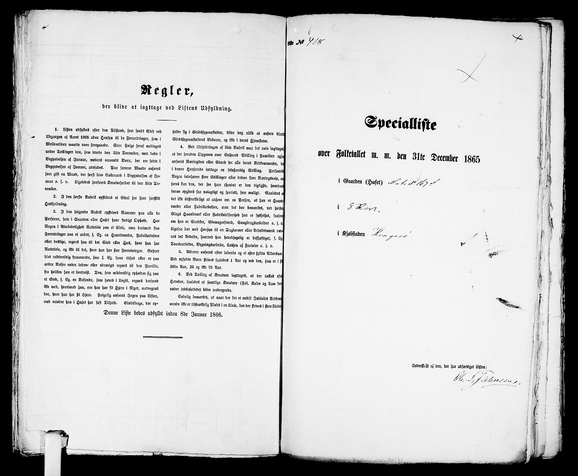 RA, 1865 census for Kragerø/Kragerø, 1865, p. 852