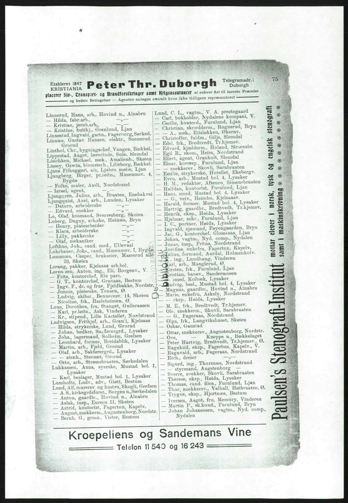 Aker adressebok/adressekalender, PUBL/001/A/001: Akers adressebok, 1916-1917, p. 75