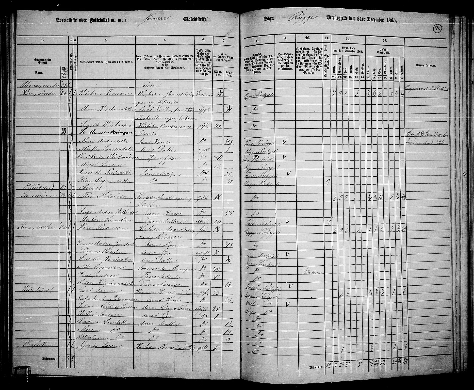 RA, 1865 census for Rygge, 1865, p. 39