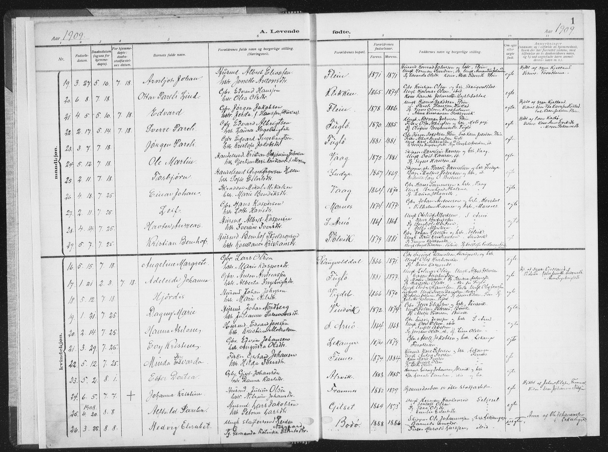 Ministerialprotokoller, klokkerbøker og fødselsregistre - Nordland, SAT/A-1459/805/L0104: Parish register (official) no. 805A09, 1909-1926, p. 1