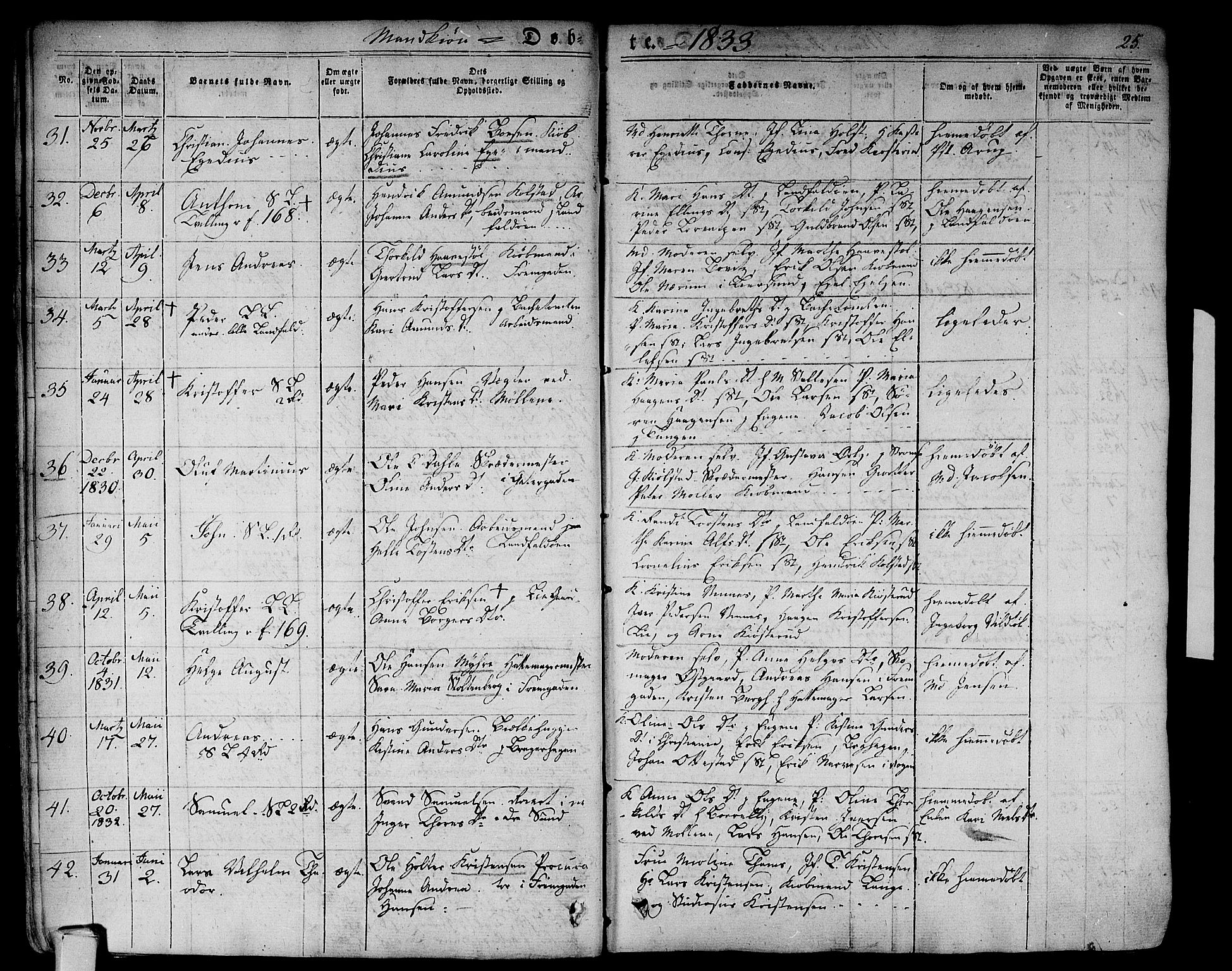 Bragernes kirkebøker, AV/SAKO-A-6/F/Fb/L0001: Parish register (official) no. II 1, 1830-1847, p. 25