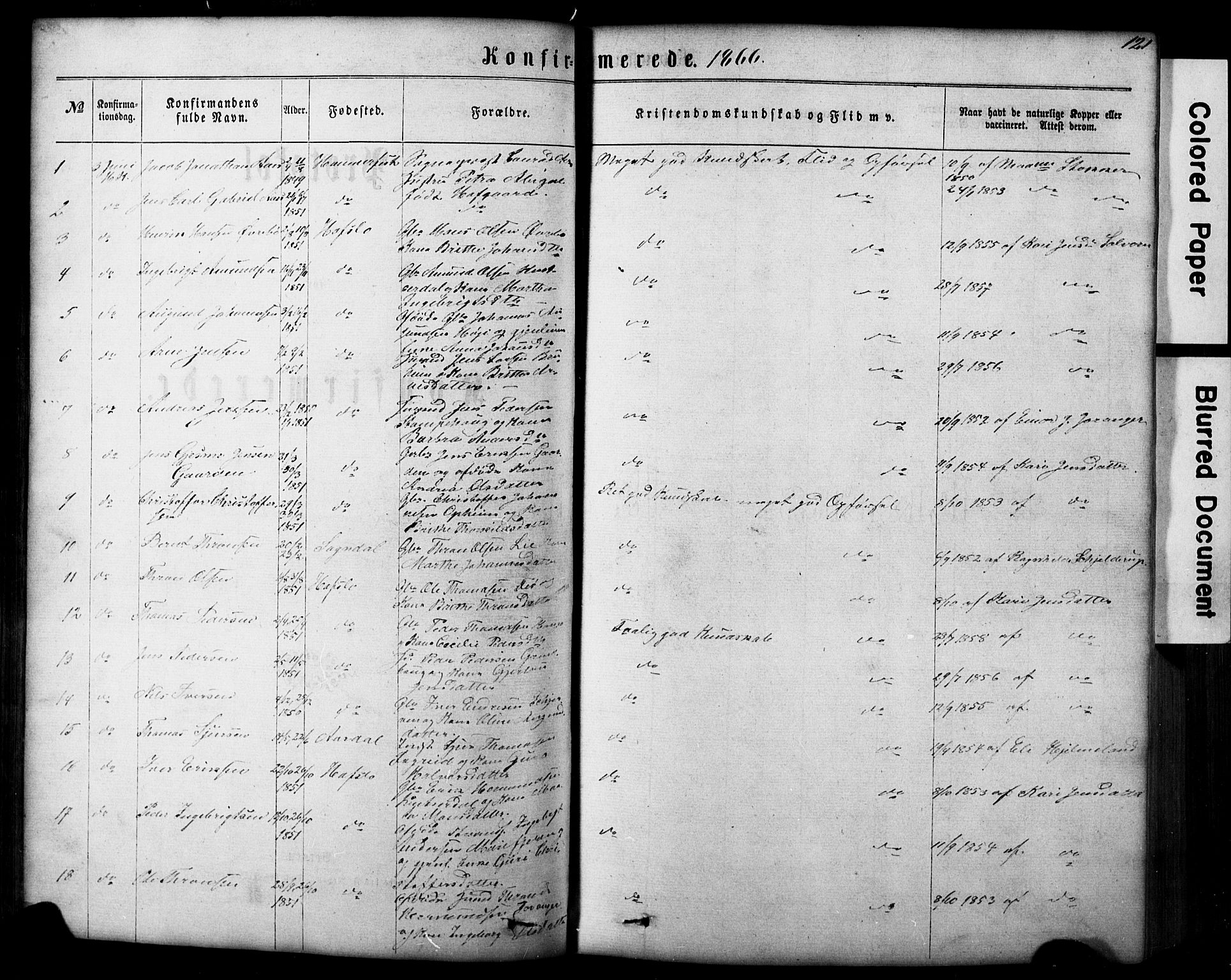 Hafslo sokneprestembete, SAB/A-80301/H/Hab/Haba/L0001: Parish register (copy) no. A 1, 1866-1908, p. 121