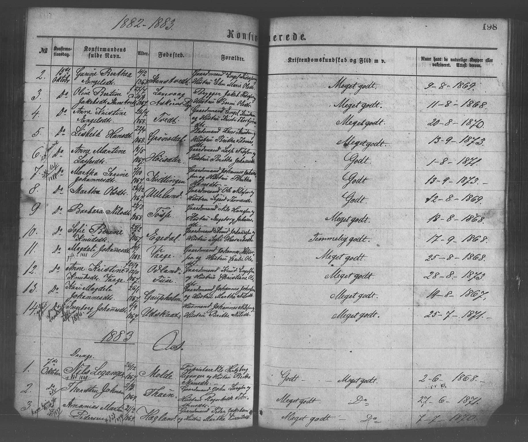 Os sokneprestembete, SAB/A-99929: Parish register (official) no. A 18, 1874-1884, p. 198