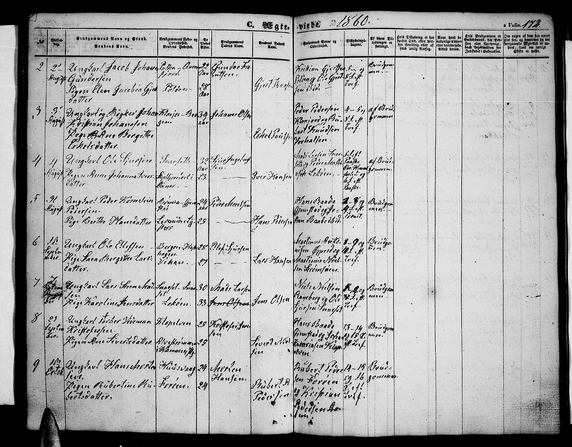 Ministerialprotokoller, klokkerbøker og fødselsregistre - Nordland, AV/SAT-A-1459/891/L1313: Parish register (copy) no. 891C02, 1856-1870, p. 172