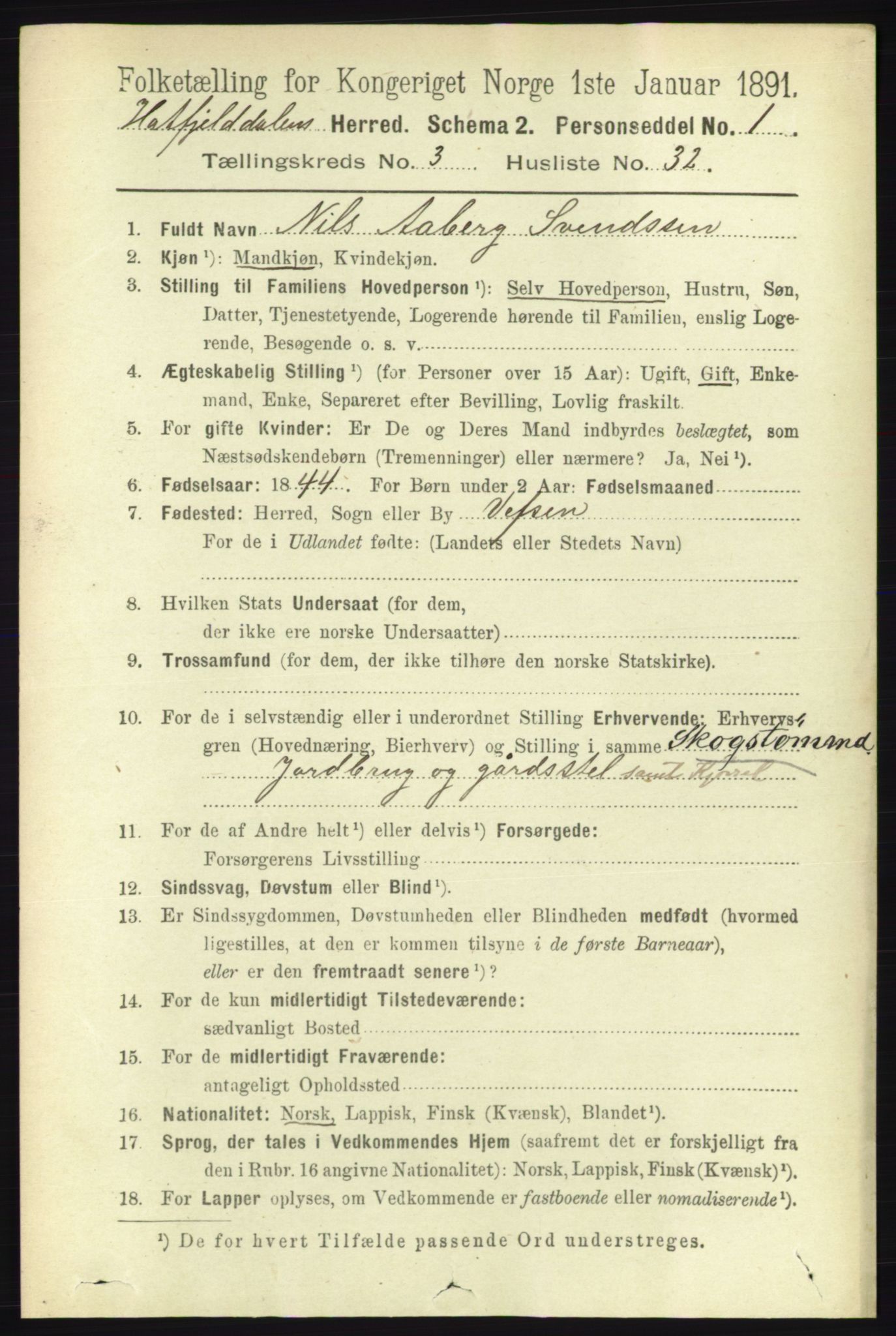 RA, 1891 census for 1826 Hattfjelldal, 1891, p. 885