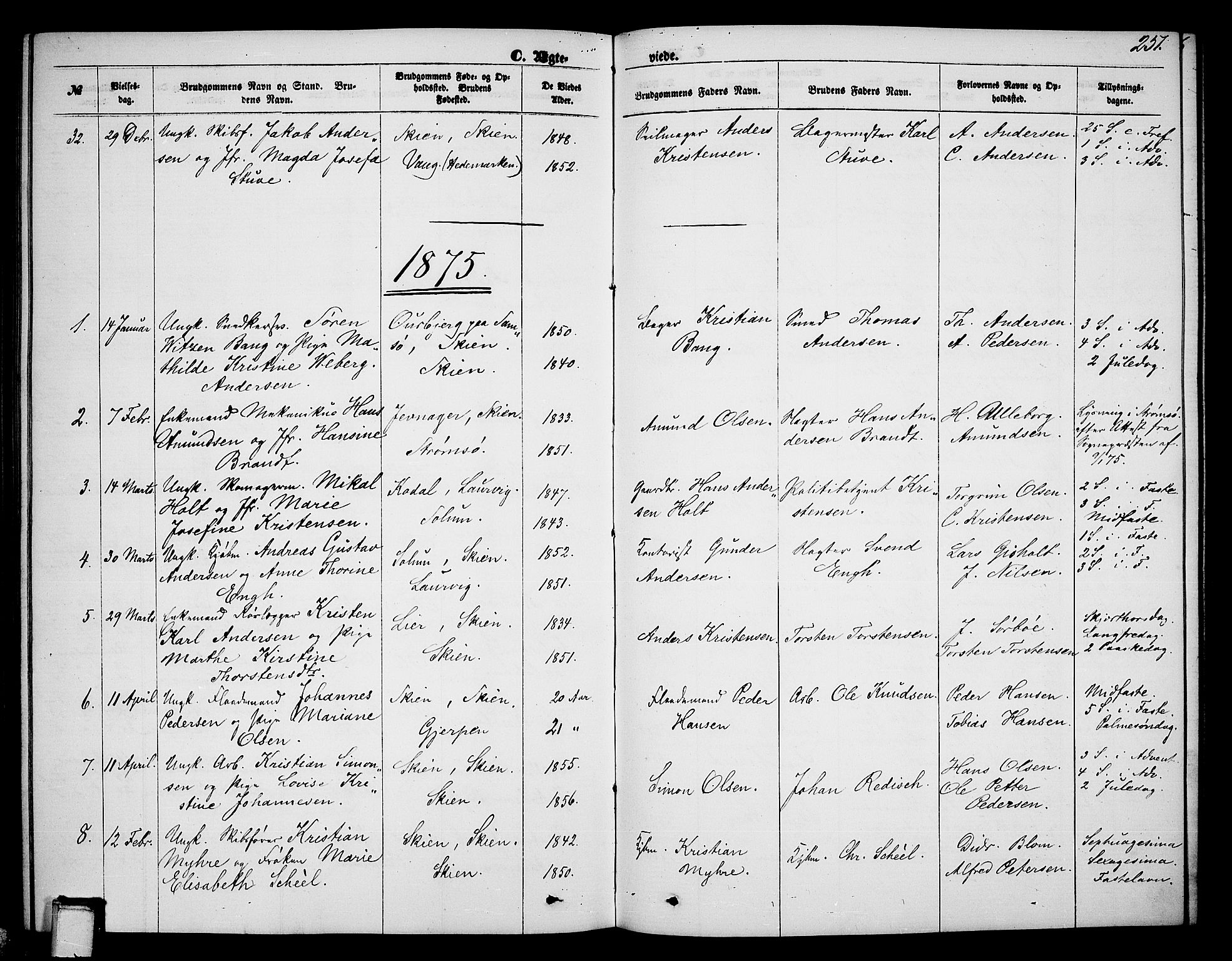 Skien kirkebøker, SAKO/A-302/G/Ga/L0005: Parish register (copy) no. 5, 1868-1880, p. 251