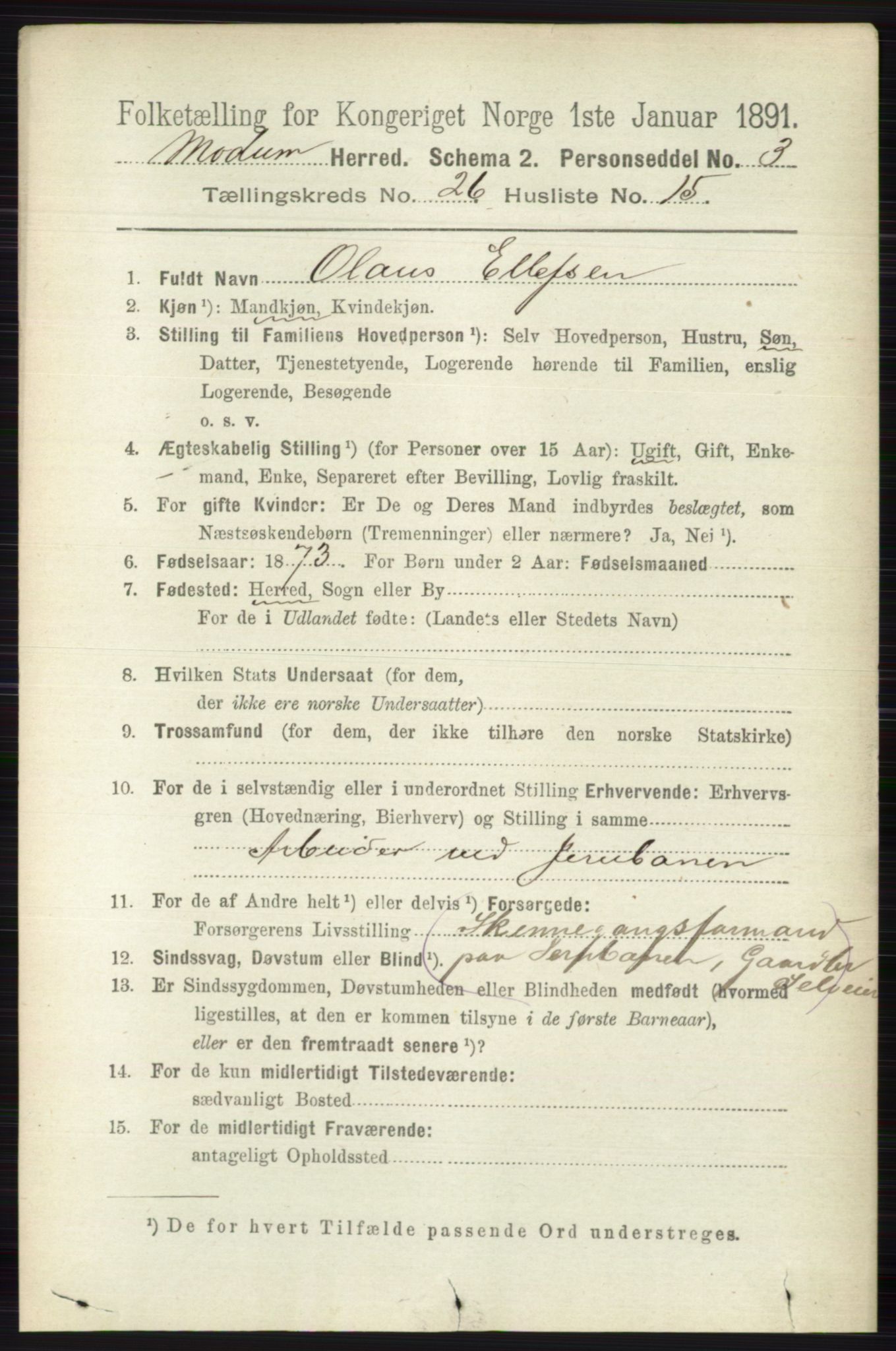 RA, 1891 census for 0623 Modum, 1891, p. 9493