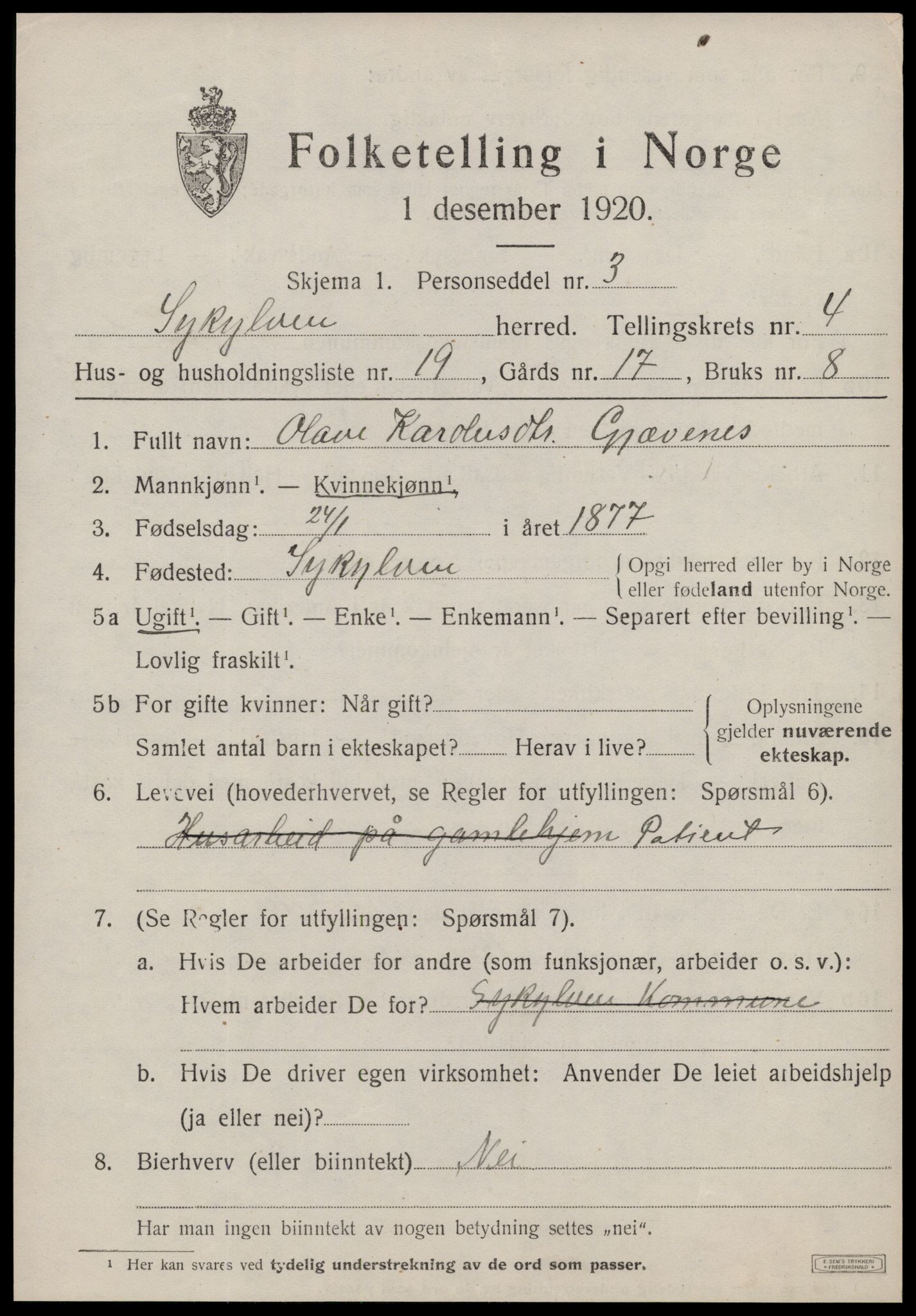 SAT, 1920 census for Sykkylven, 1920, p. 3021