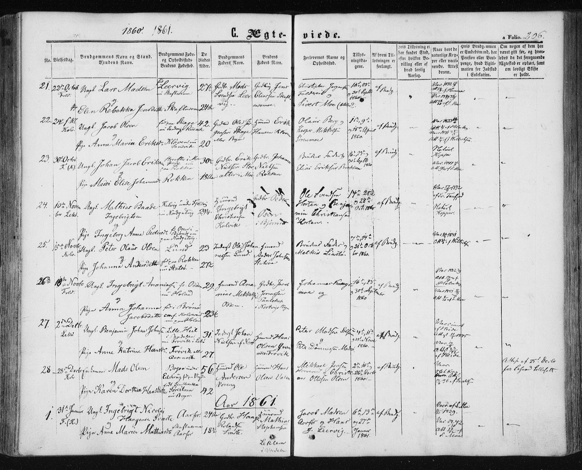 Ministerialprotokoller, klokkerbøker og fødselsregistre - Nord-Trøndelag, SAT/A-1458/780/L0641: Parish register (official) no. 780A06, 1857-1874, p. 206