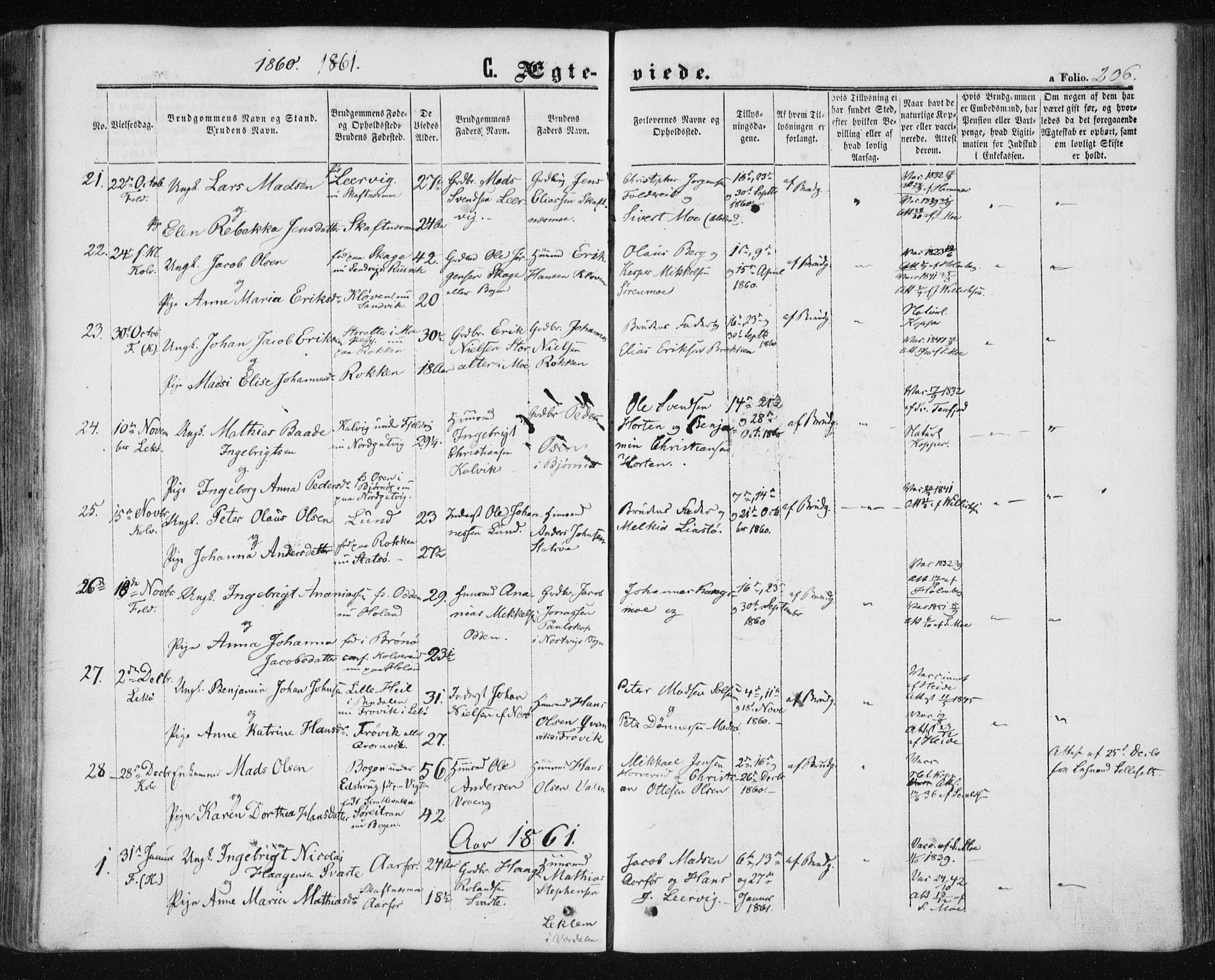 Ministerialprotokoller, klokkerbøker og fødselsregistre - Nord-Trøndelag, AV/SAT-A-1458/780/L0641: Parish register (official) no. 780A06, 1857-1874, p. 206