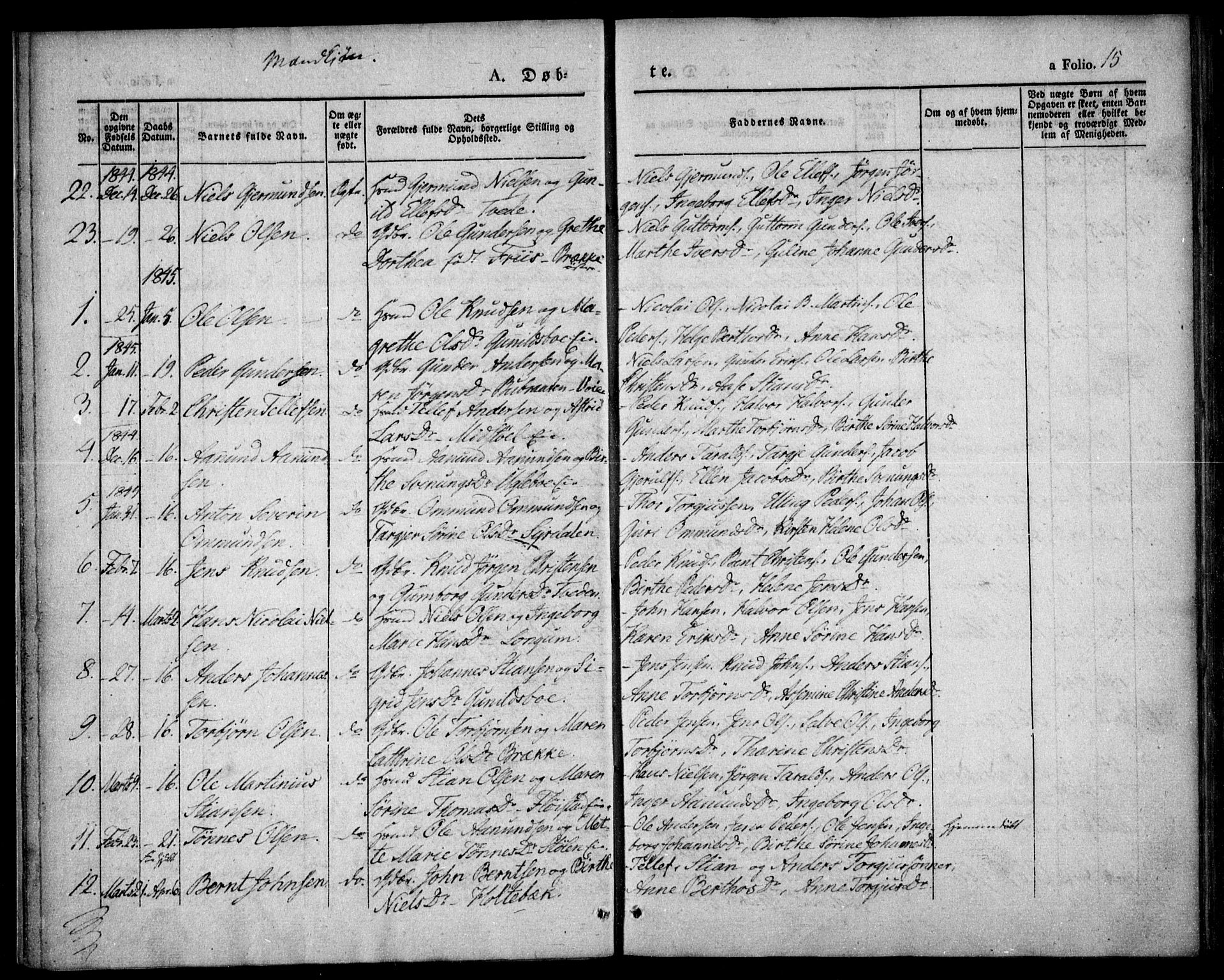 Austre Moland sokneprestkontor, AV/SAK-1111-0001/F/Fa/Faa/L0006: Parish register (official) no. A 6, 1837-1846, p. 15