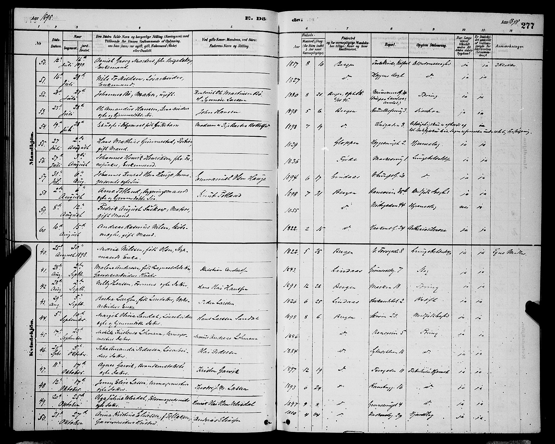 Domkirken sokneprestembete, AV/SAB-A-74801/H/Hab/L0041: Parish register (copy) no. E 5, 1878-1900, p. 277