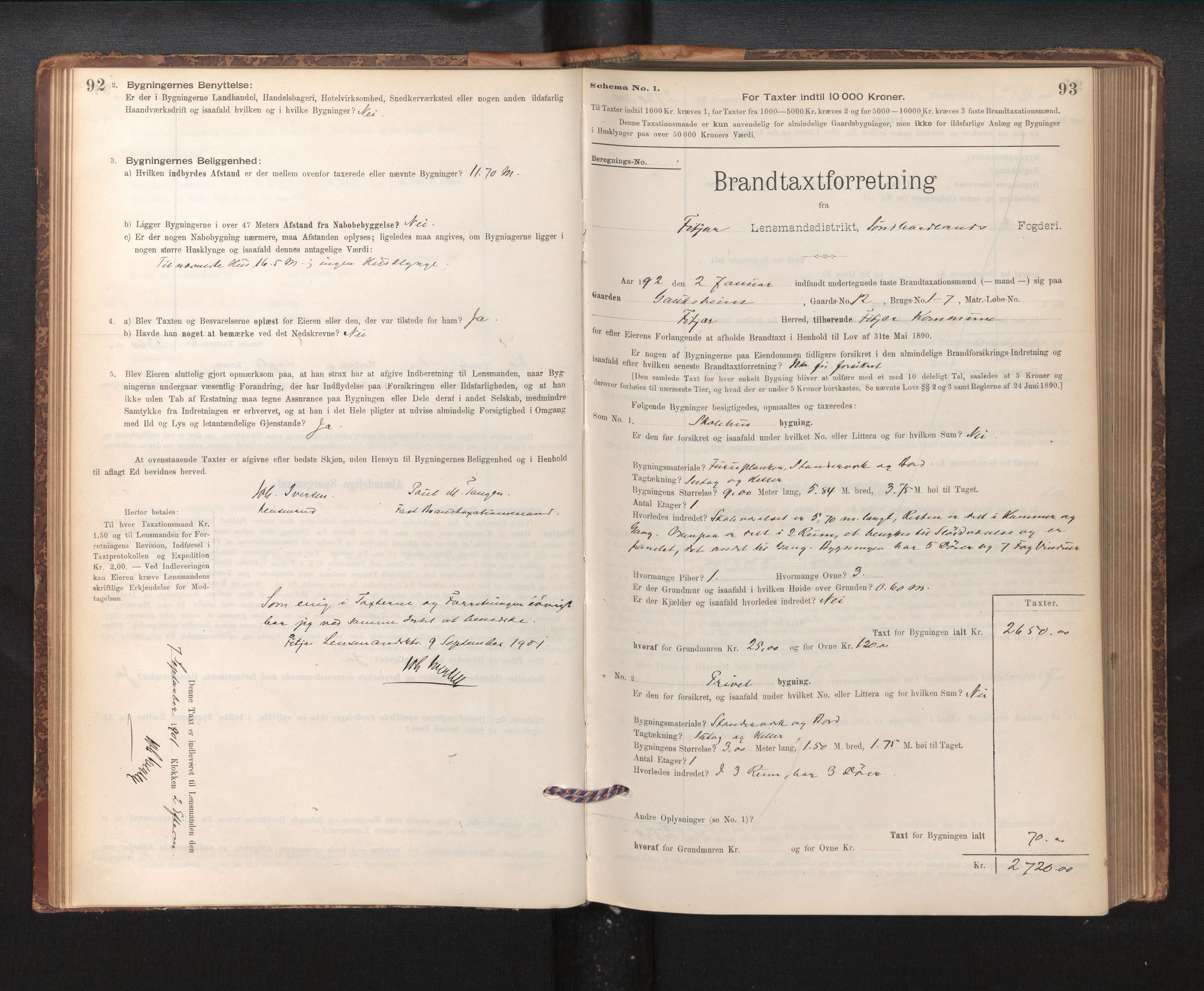 Lensmannen i Fitjar, SAB/A-32001/0012/L0001: Branntakstprotokoll, skjematakst, 1895-1948, p. 92-93