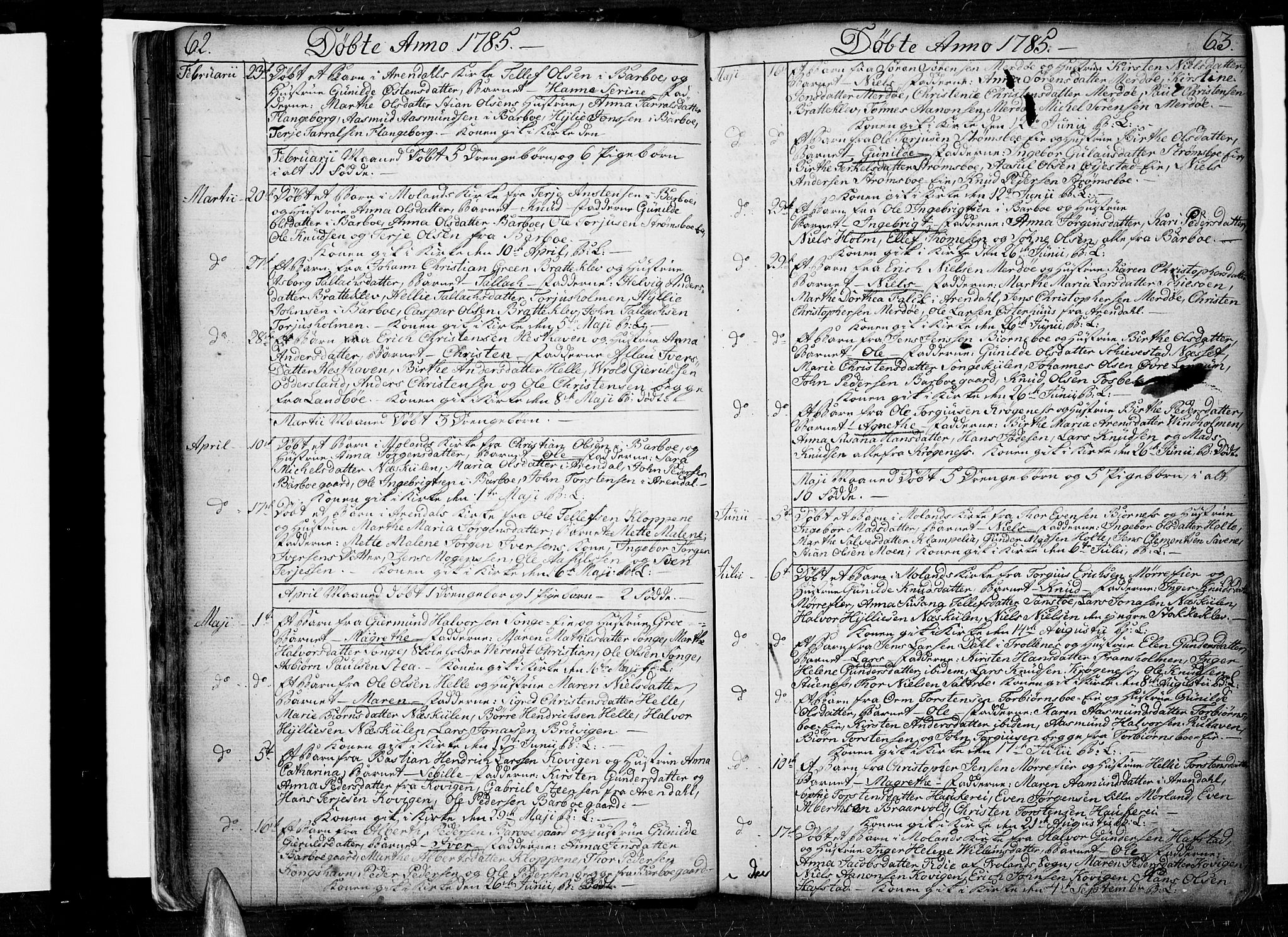 Tromøy sokneprestkontor, AV/SAK-1111-0041/F/Fa/L0002: Parish register (official) no. A 2, 1773-1808, p. 62-63