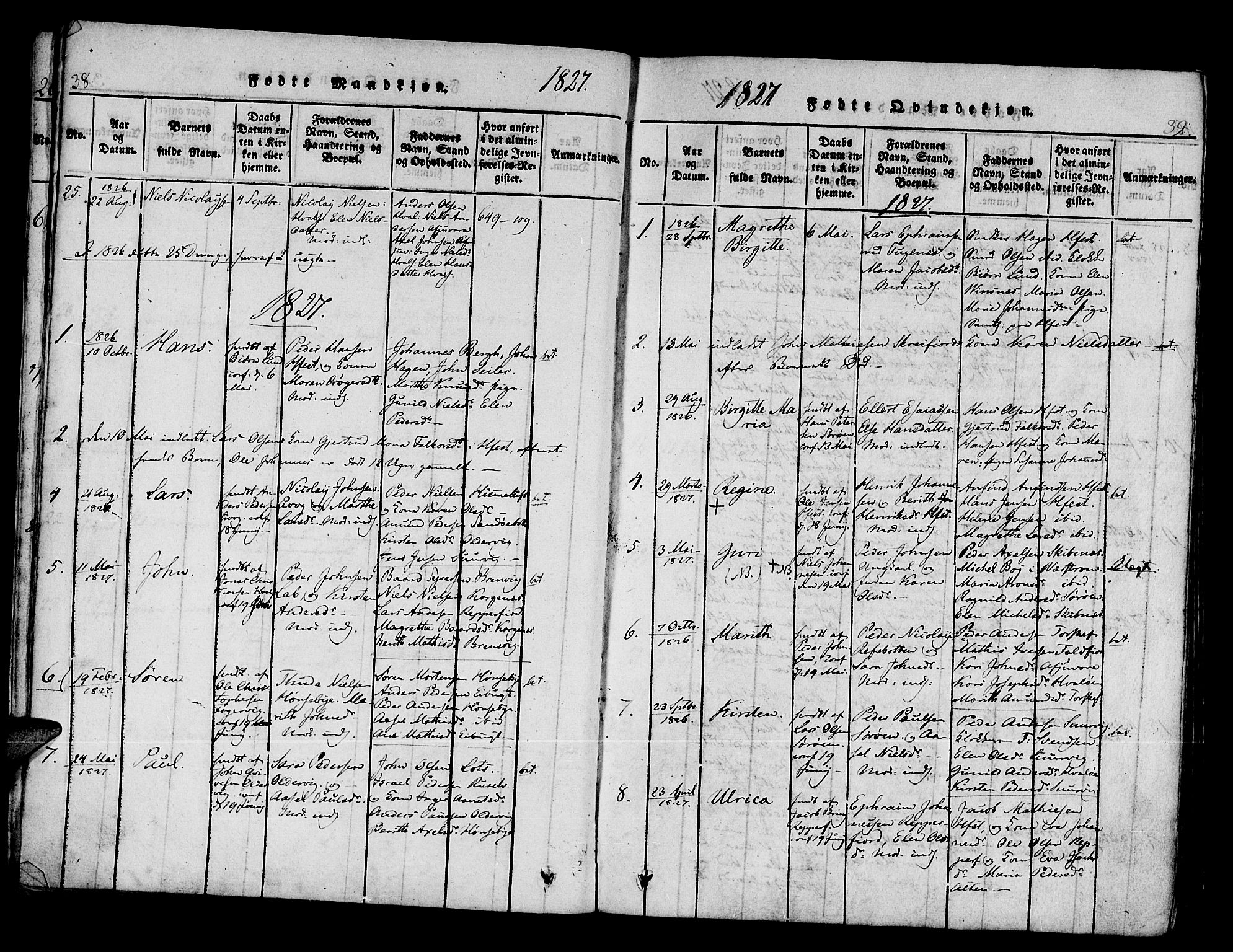 Hammerfest sokneprestkontor, SATØ/S-1347/H/Ha/L0003.kirke: Parish register (official) no. 3, 1821-1842, p. 38-39