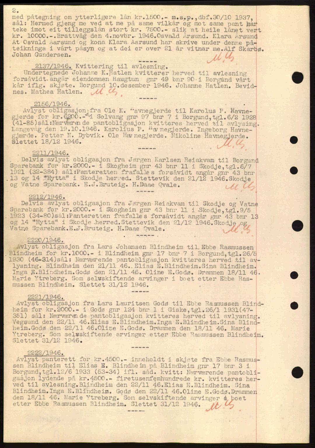 Nordre Sunnmøre sorenskriveri, SAT/A-0006/1/2/2C/2Ca: Mortgage book no. B6-14 a, 1942-1945, Diary no: : 2137/1946