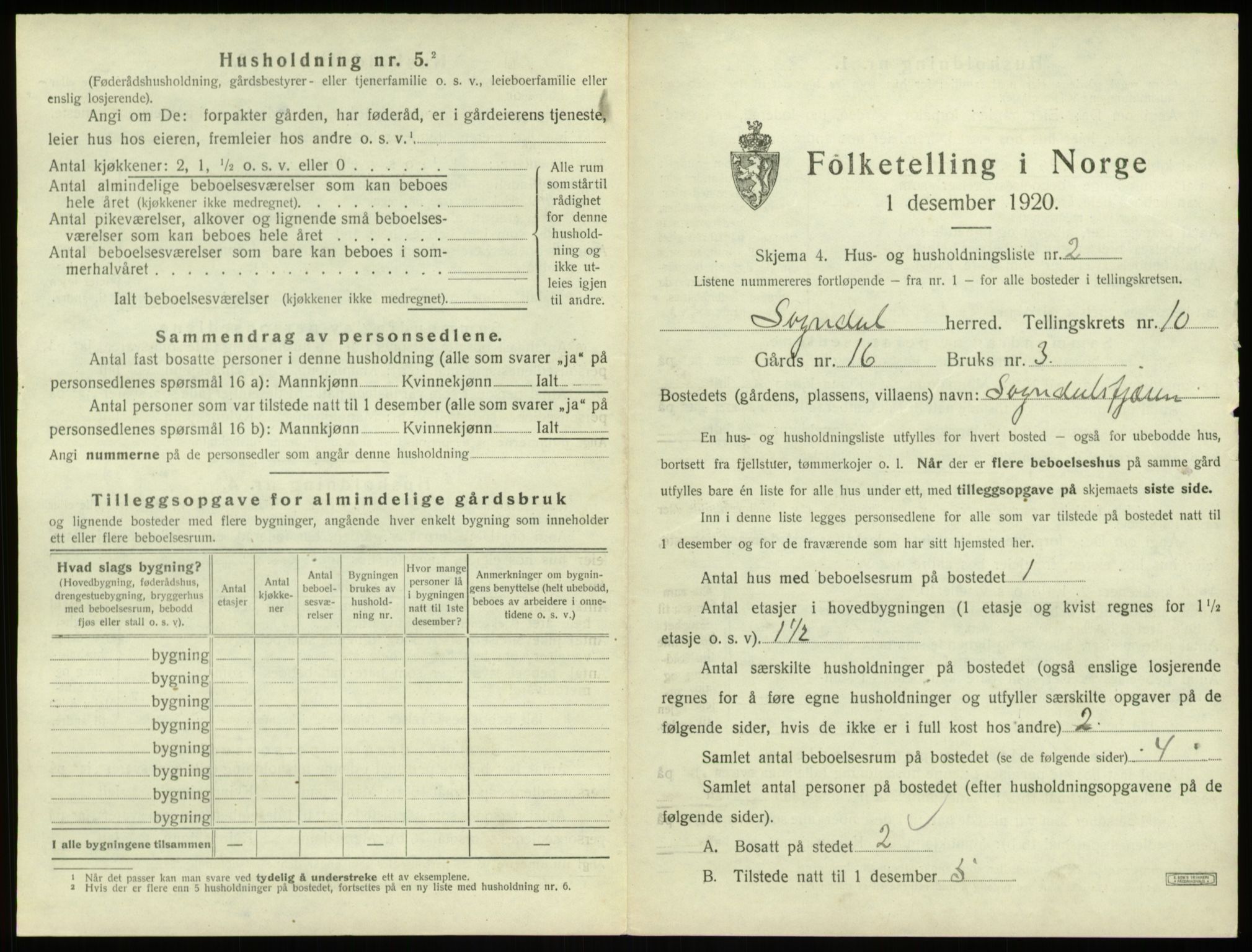 SAB, 1920 census for Sogndal, 1920, p. 604