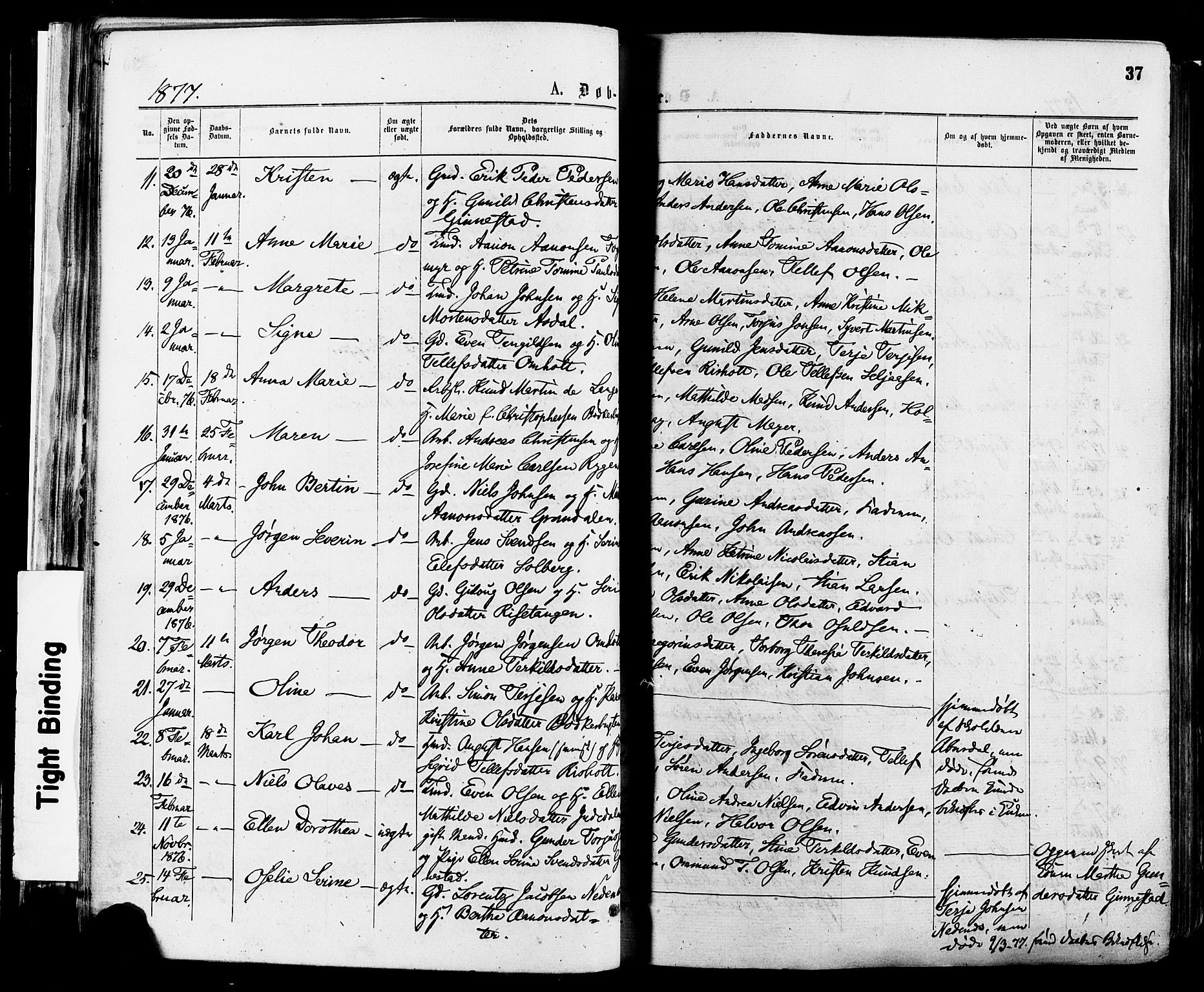 Øyestad sokneprestkontor, AV/SAK-1111-0049/F/Fa/L0016: Parish register (official) no. A 16, 1874-1886, p. 37