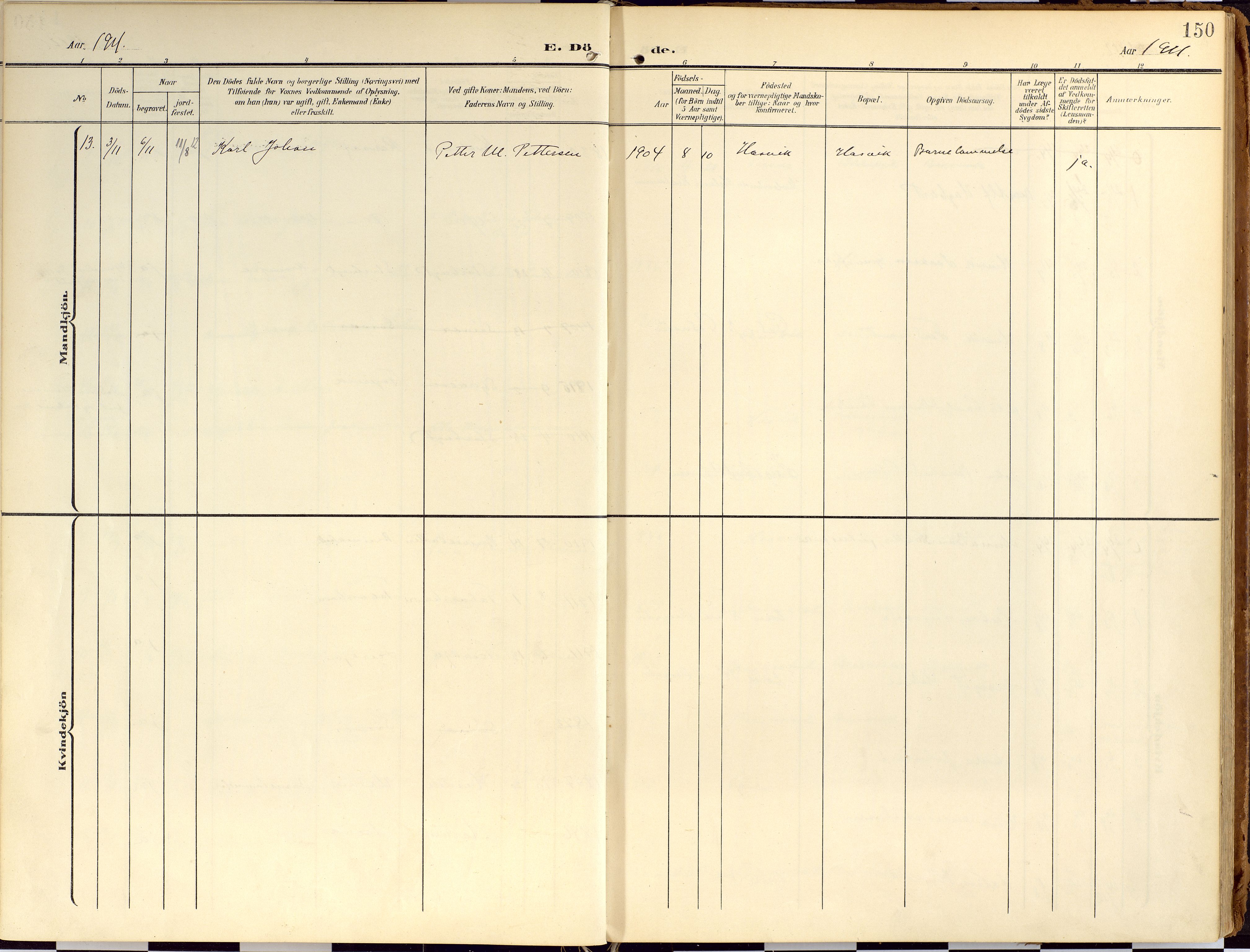 Loppa sokneprestkontor, AV/SATØ-S-1339/H/Ha/L0010kirke: Parish register (official) no. 10, 1907-1922, p. 150