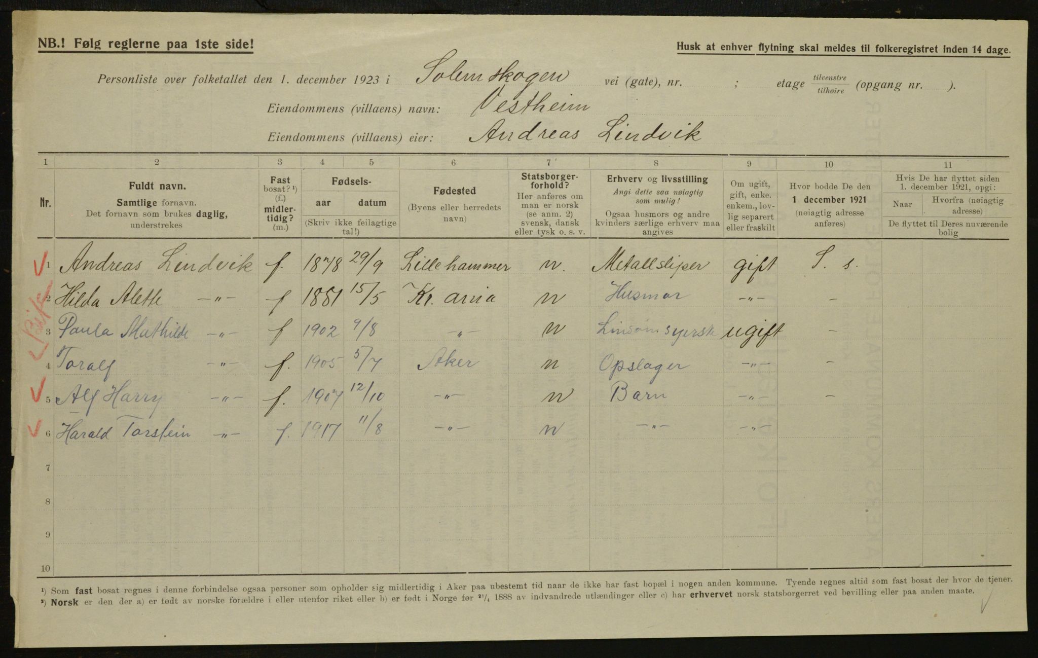 , Municipal Census 1923 for Aker, 1923, p. 31265