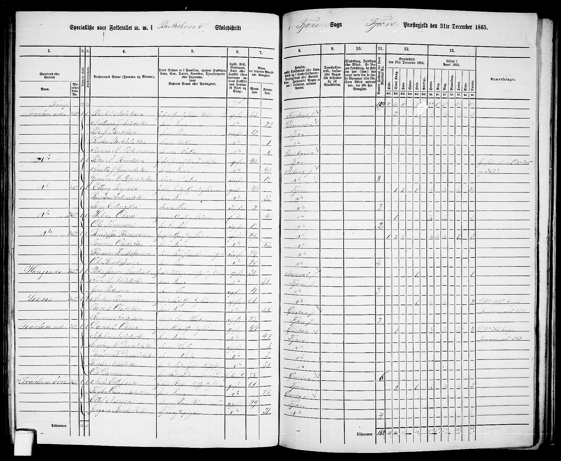 RA, 1865 census for Fjære/Fjære, 1865, p. 134