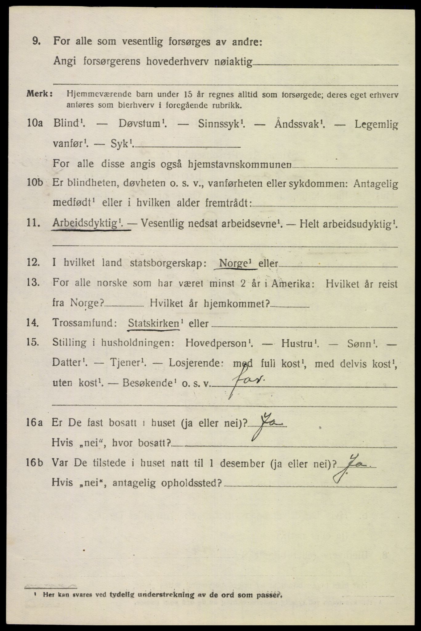 SAK, 1920 census for Fjotland, 1920, p. 2003