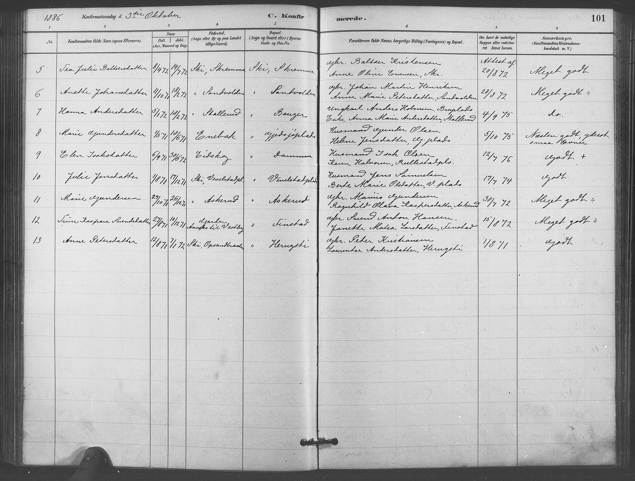 Kråkstad prestekontor Kirkebøker, SAO/A-10125a/F/Fb/L0001: Parish register (official) no. II 1, 1880-1892, p. 101