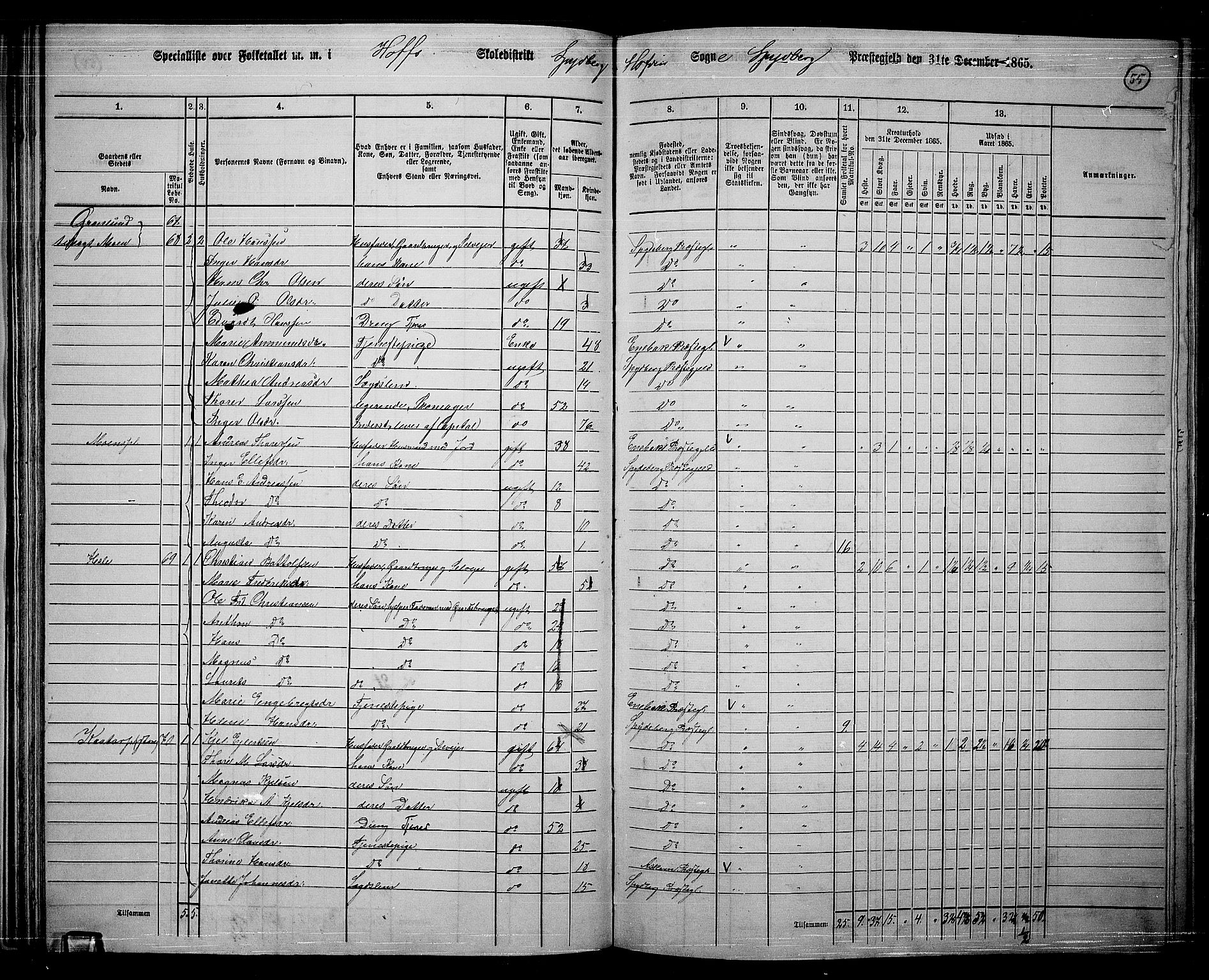 RA, 1865 census for Spydeberg, 1865, p. 50