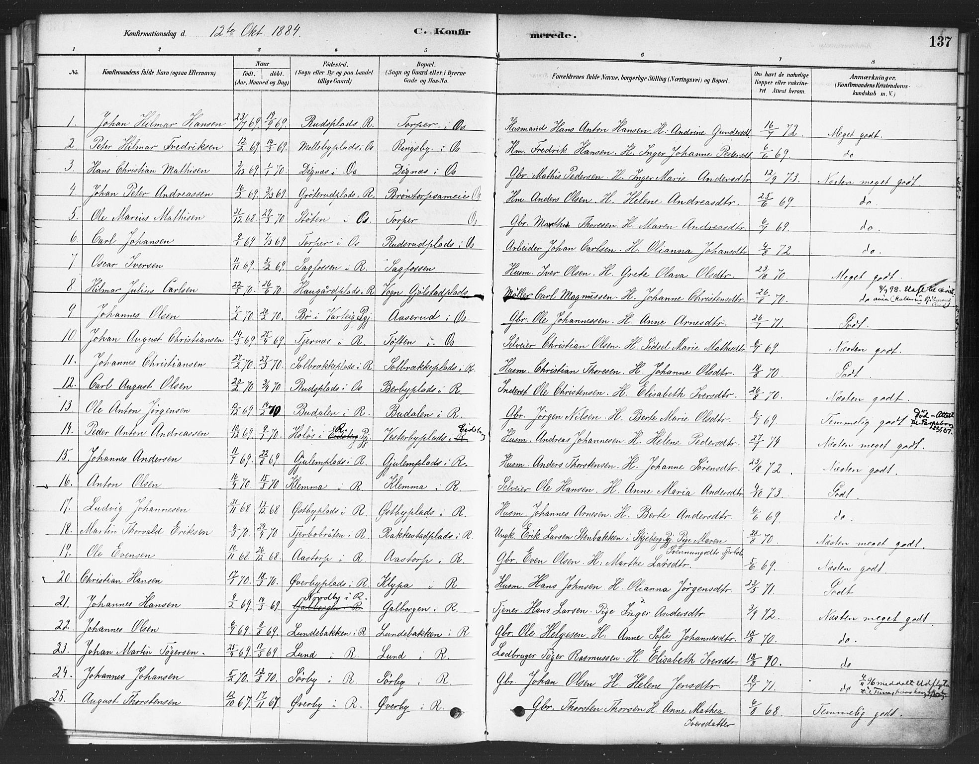 Rakkestad prestekontor Kirkebøker, AV/SAO-A-2008/F/Fa/L0012: Parish register (official) no. I 12, 1878-1893, p. 137