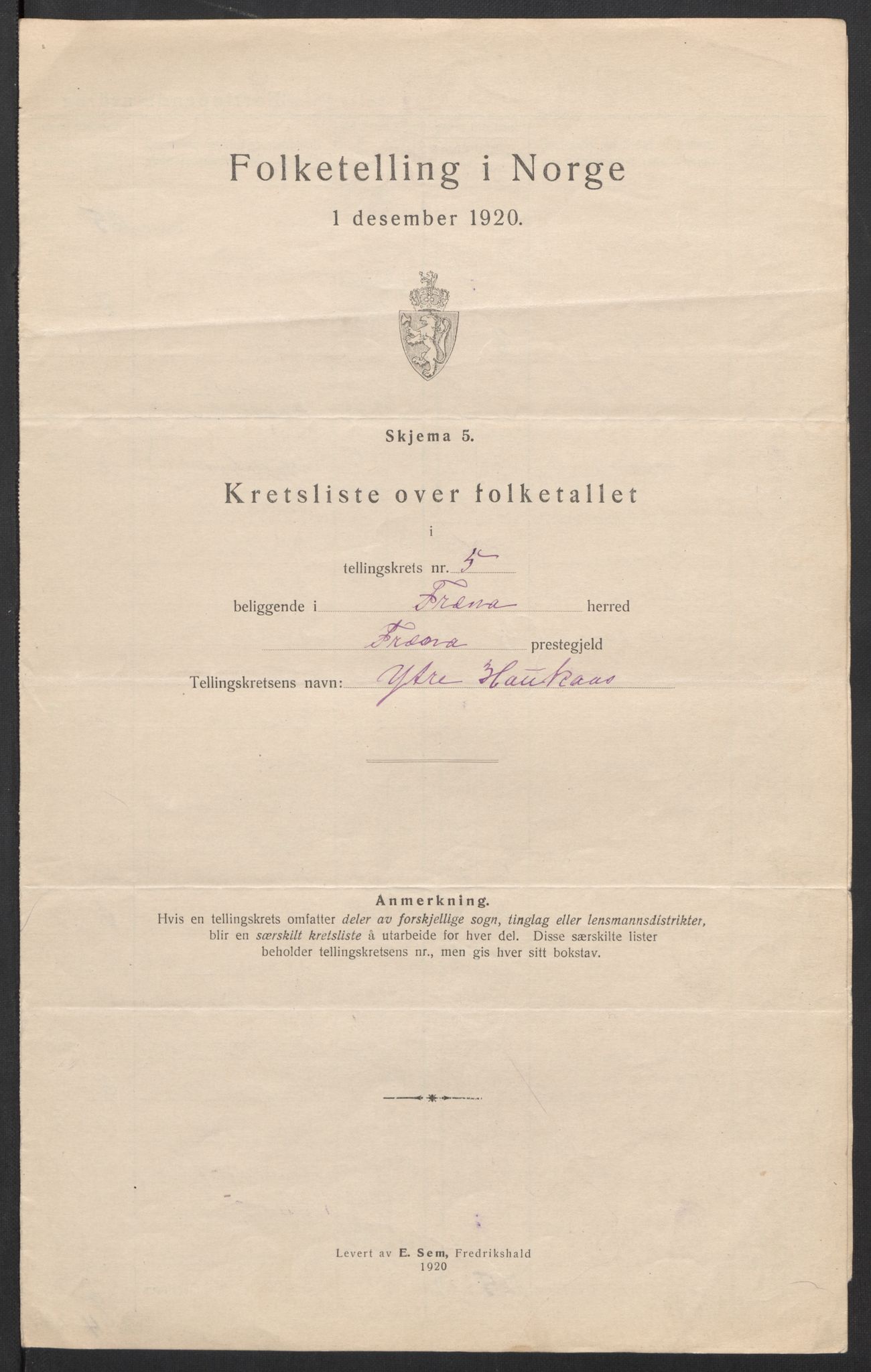 SAT, 1920 census for Fræna, 1920, p. 18