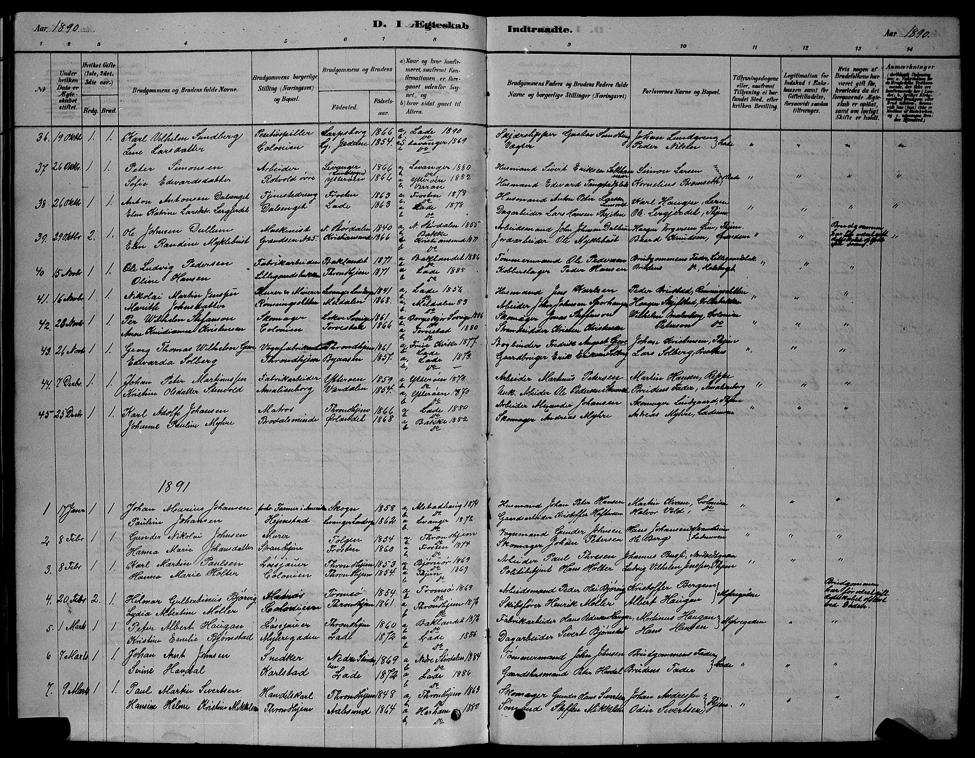 Ministerialprotokoller, klokkerbøker og fødselsregistre - Sør-Trøndelag, SAT/A-1456/606/L0312: Parish register (copy) no. 606C08, 1878-1894