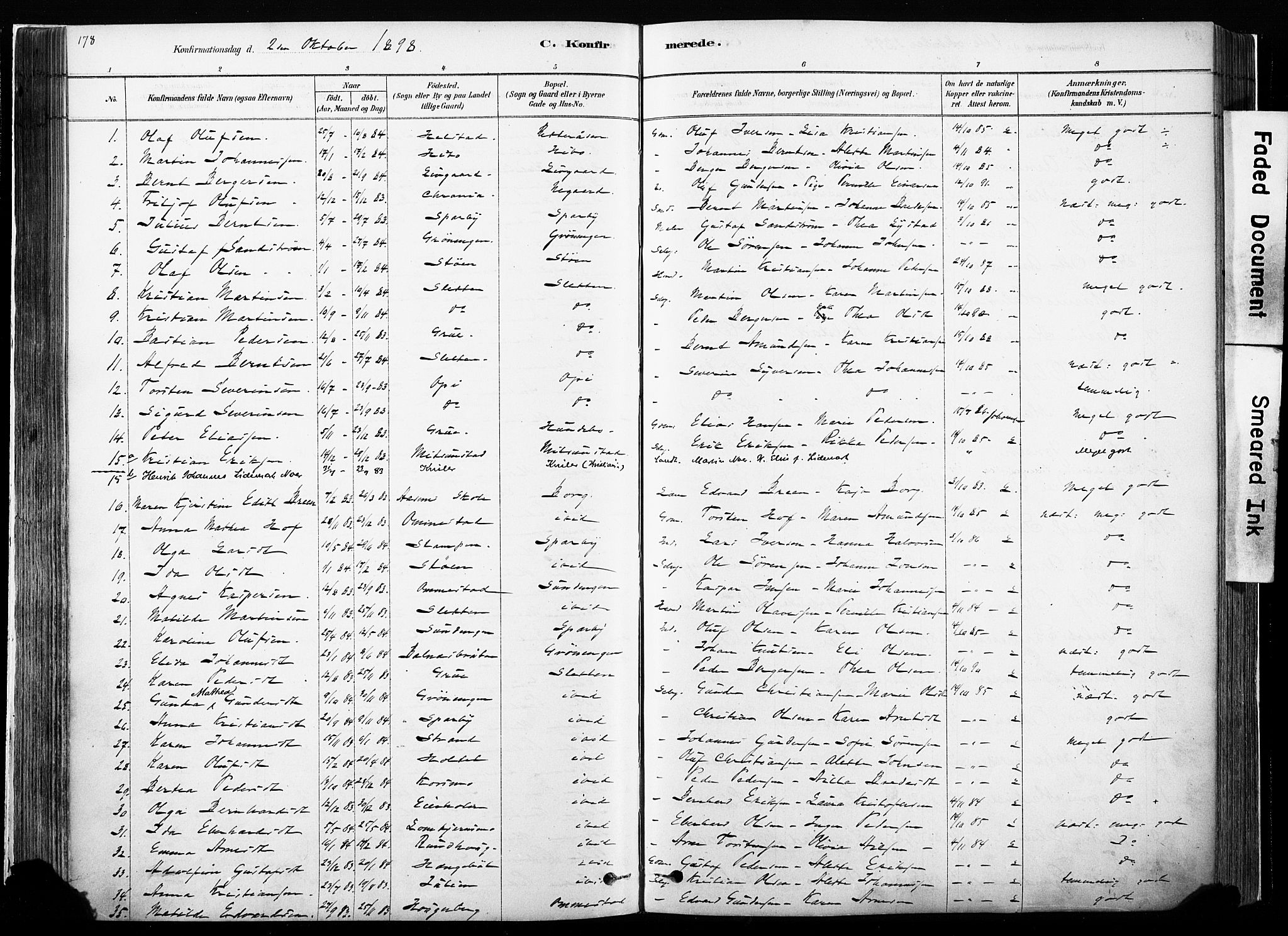 Hof prestekontor, SAH/PREST-038/H/Ha/Haa/L0010: Parish register (official) no. 10, 1878-1909, p. 178