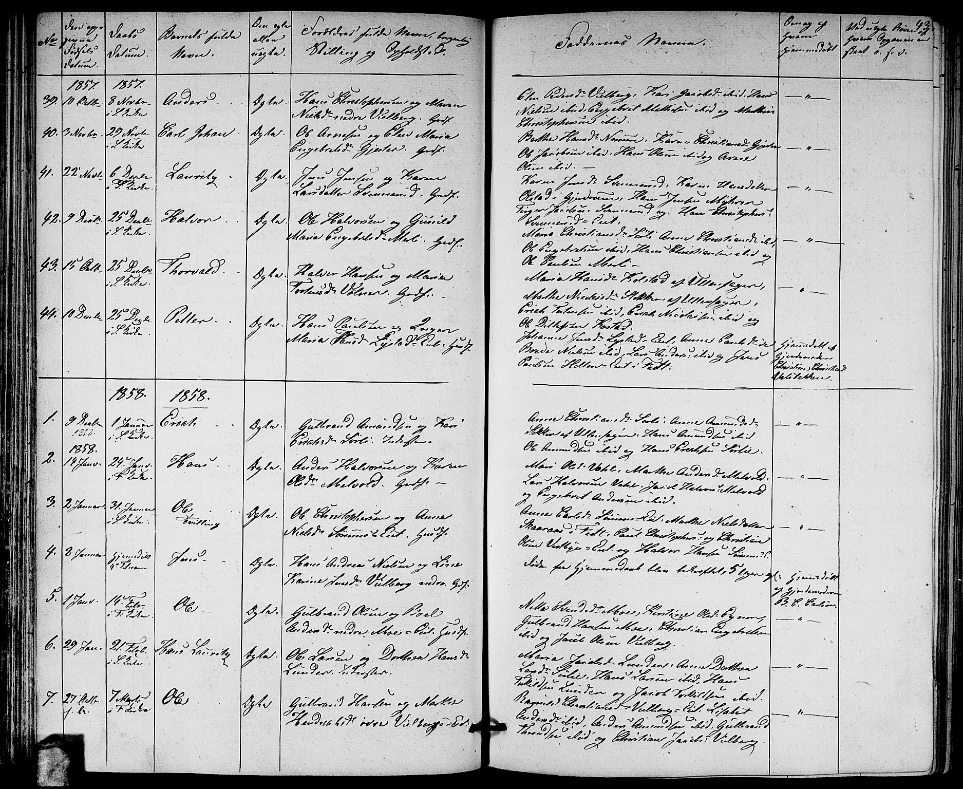 Sørum prestekontor Kirkebøker, AV/SAO-A-10303/G/Ga/L0003: Parish register (copy) no. I 3, 1846-1863, p. 43