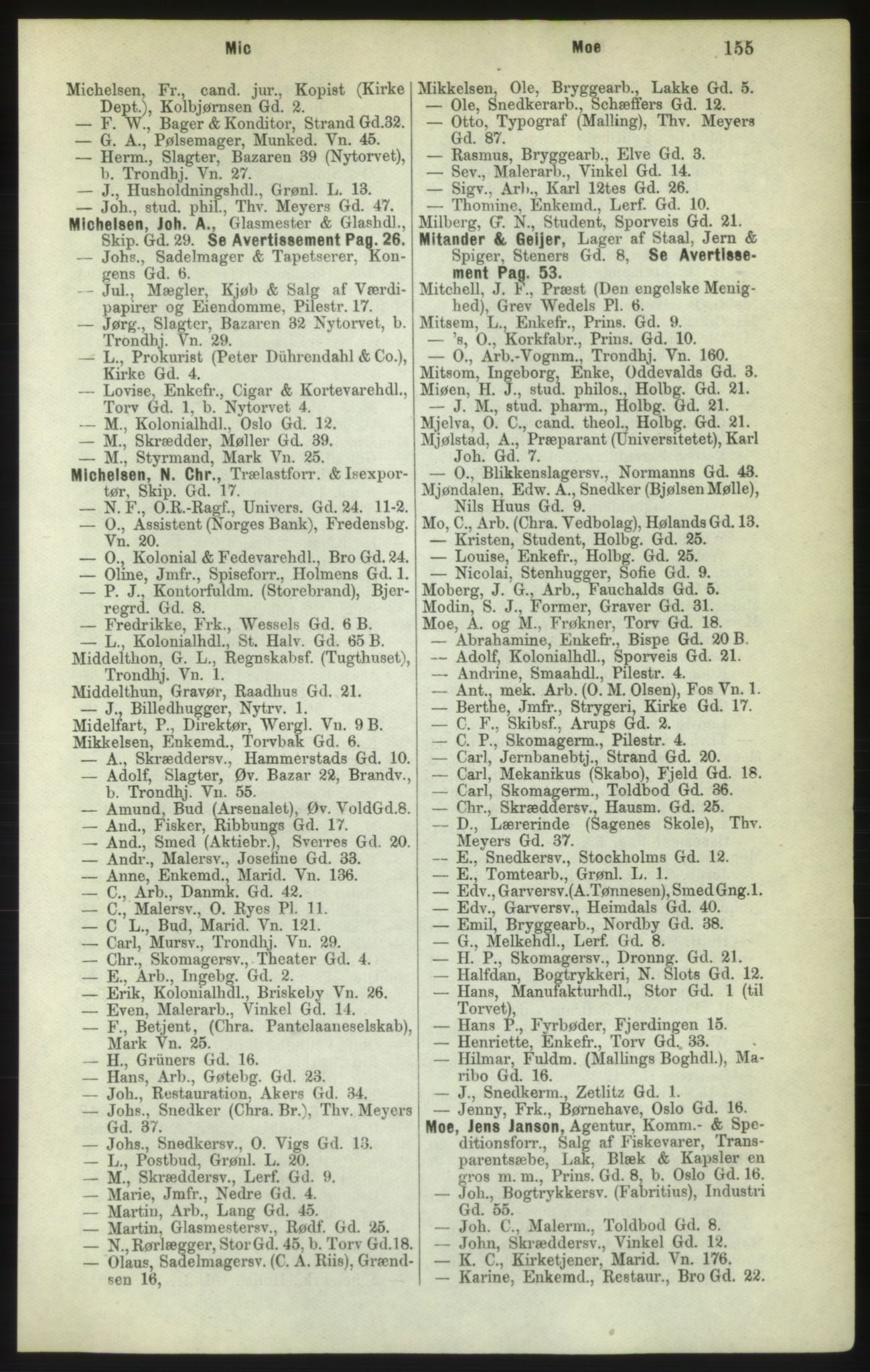 Kristiania/Oslo adressebok, PUBL/-, 1882, p. 155