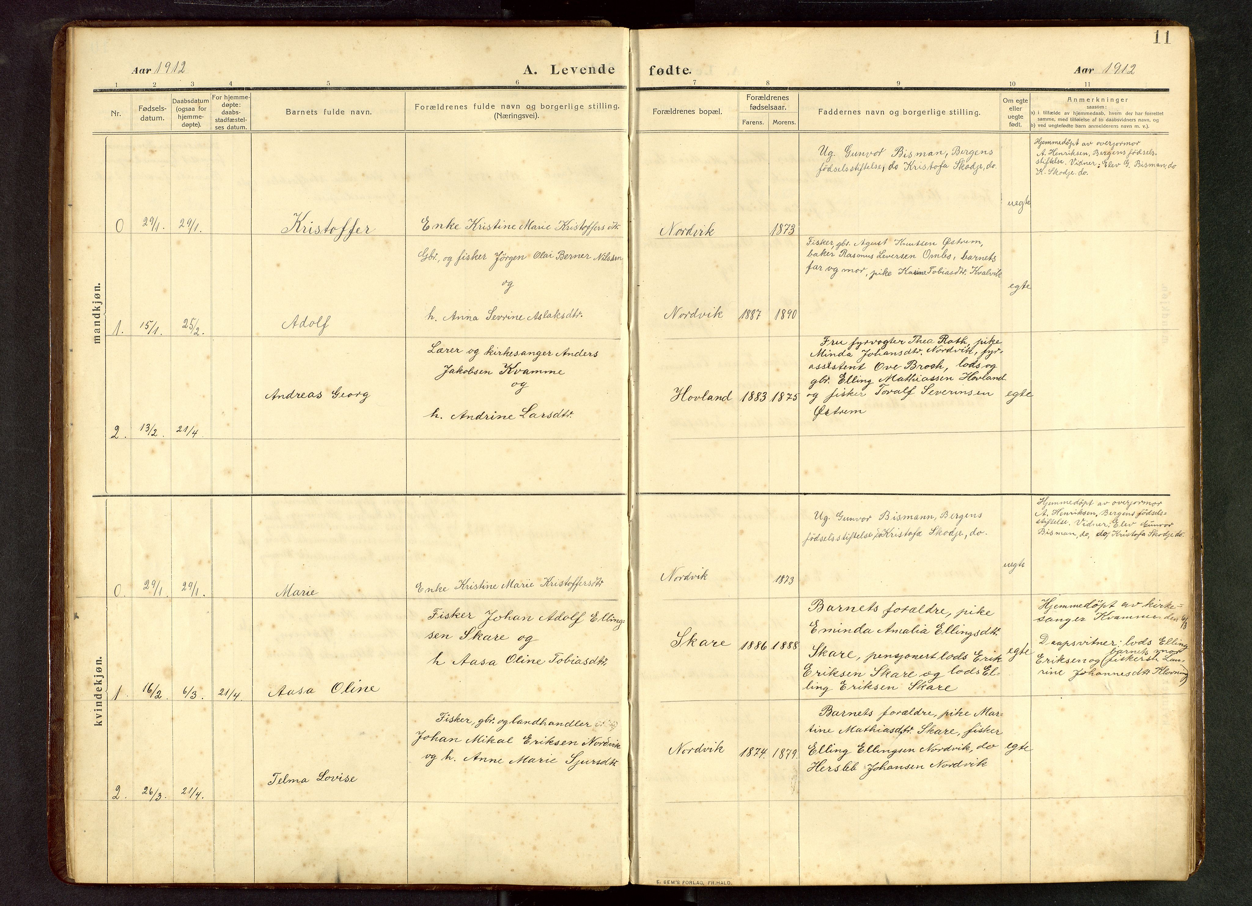 Torvastad sokneprestkontor, SAST/A -101857/H/Ha/Hab/L0012: Parish register (copy) no. B 12, 1909-1945, p. 11