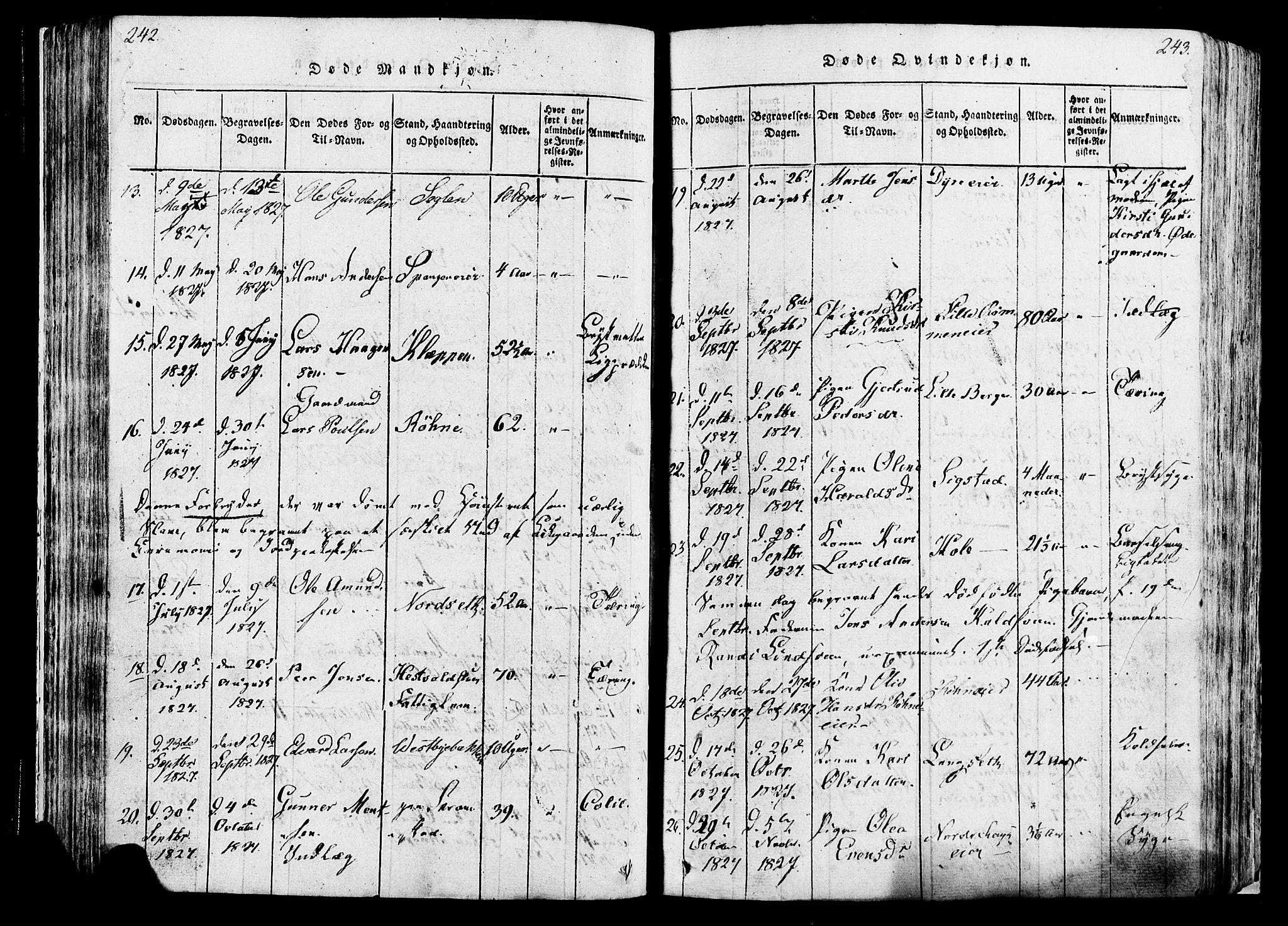 Løten prestekontor, SAH/PREST-022/K/Ka/L0005: Parish register (official) no. 5, 1814-1832, p. 242-243