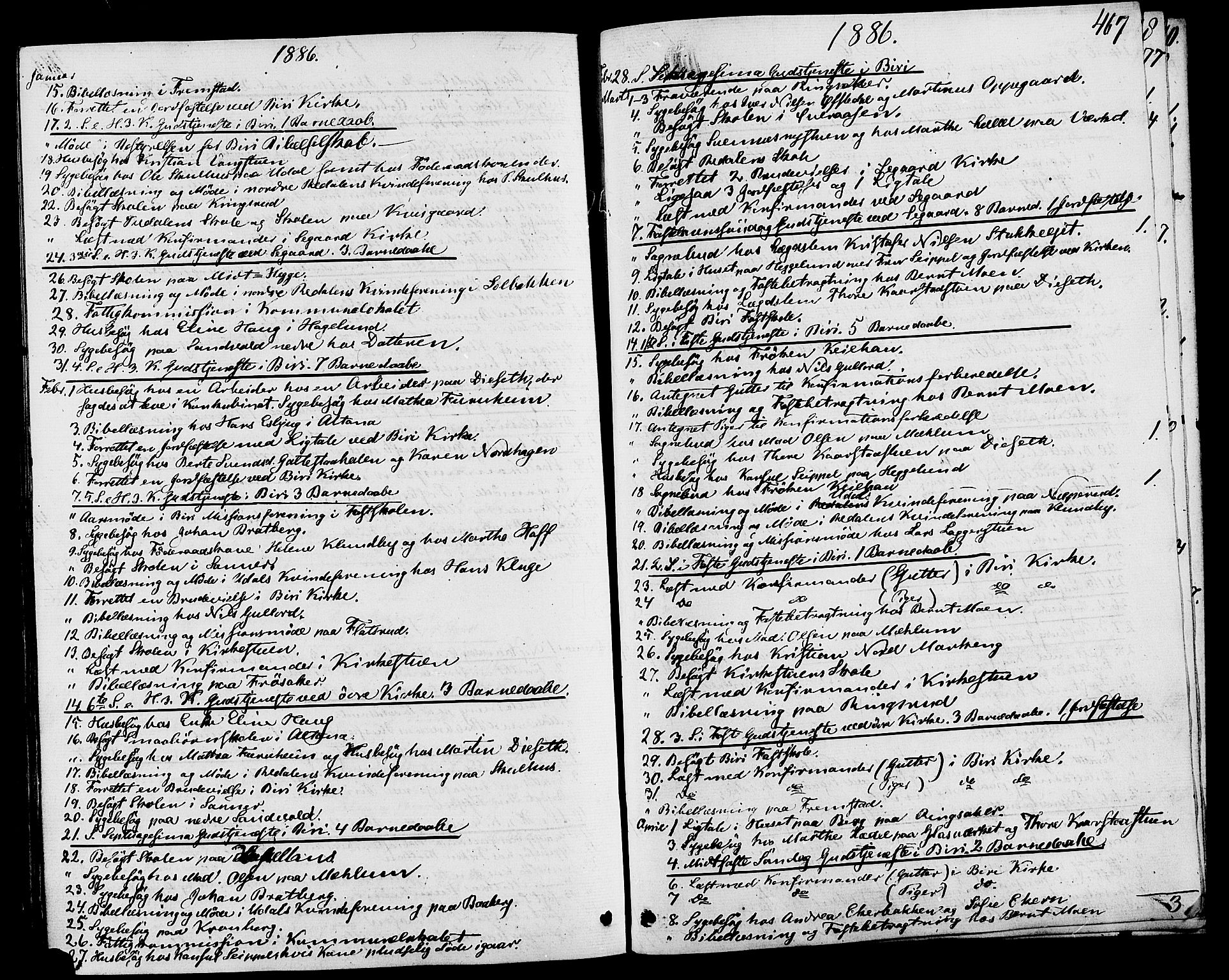 Biri prestekontor, AV/SAH-PREST-096/H/Ha/Haa/L0006: Parish register (official) no. 6, 1877-1886, p. 467