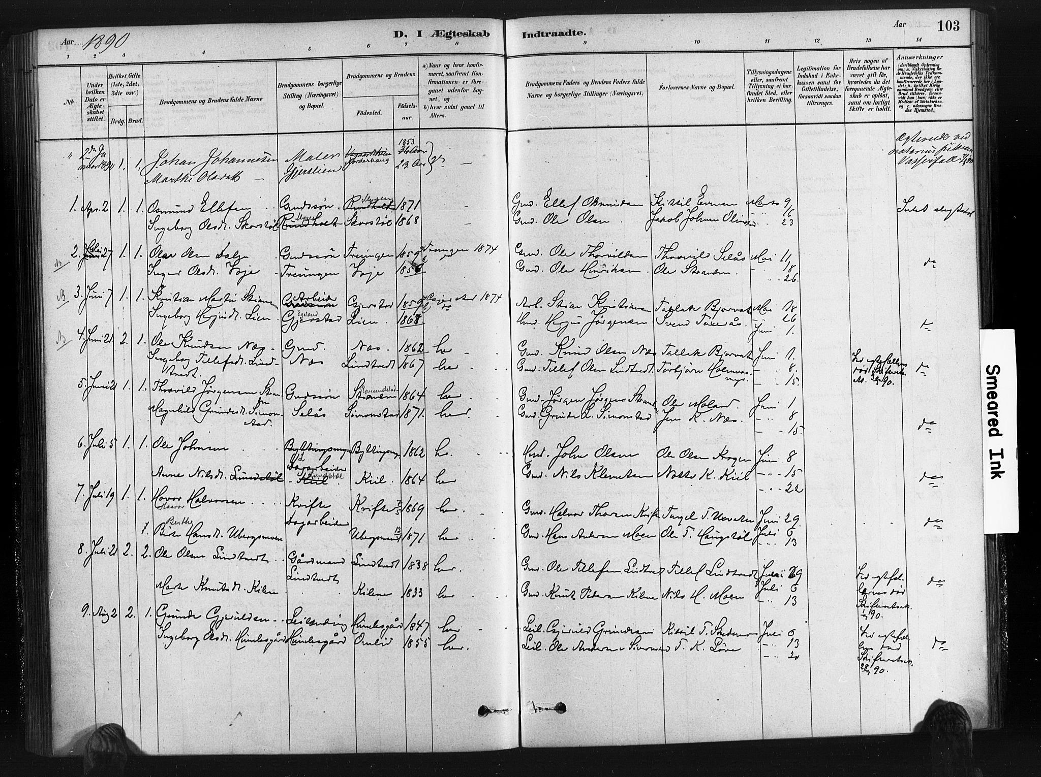 Gjerstad sokneprestkontor, AV/SAK-1111-0014/F/Fa/Fab/L0004: Parish register (official) no. A 4, 1879-1890, p. 103