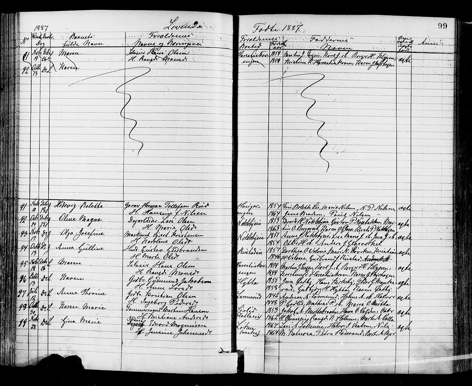 Jevnaker prestekontor, SAH/PREST-116/H/Ha/Haa/L0008: Parish register (official) no. 8, 1877-1890, p. 99