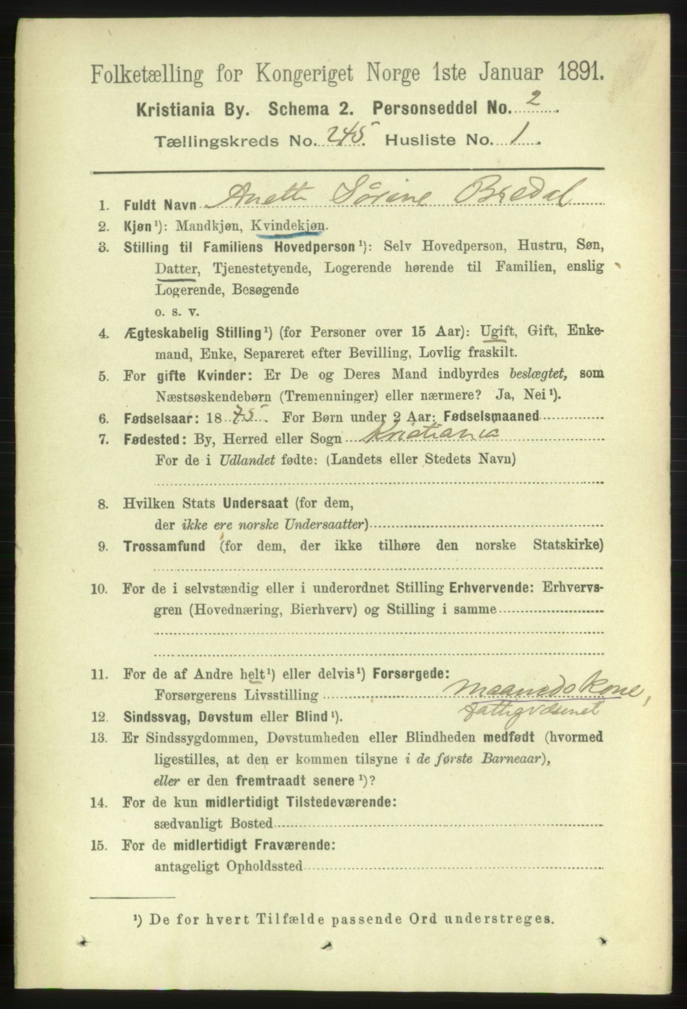 RA, 1891 census for 0301 Kristiania, 1891, p. 149136