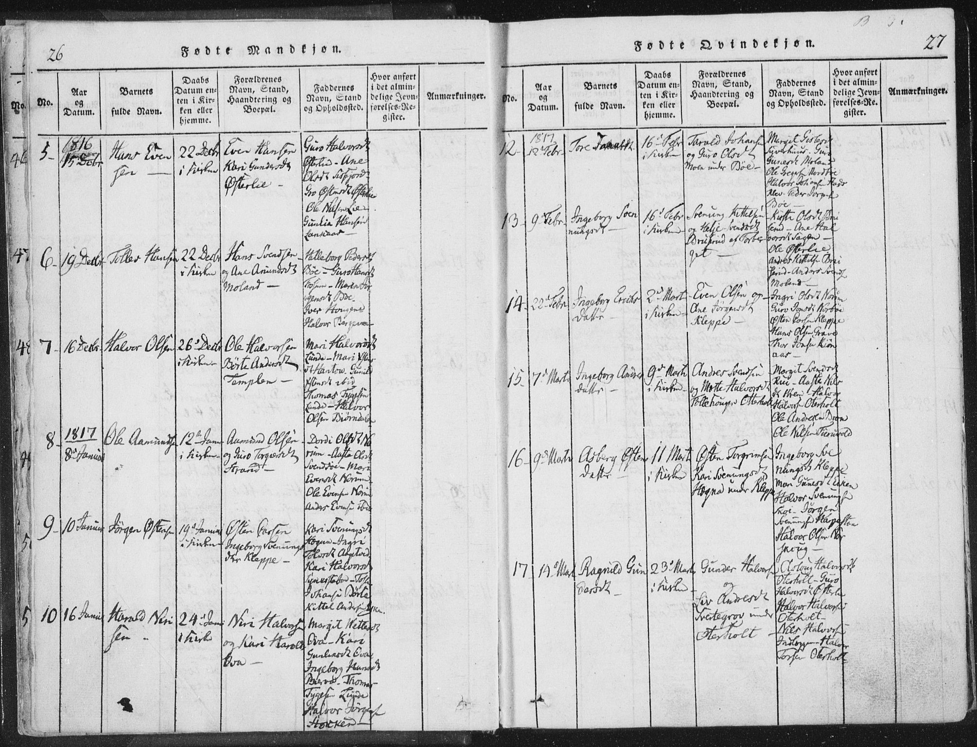 Bø kirkebøker, AV/SAKO-A-257/F/Fa/L0006: Parish register (official) no. 6, 1815-1831, p. 26-27