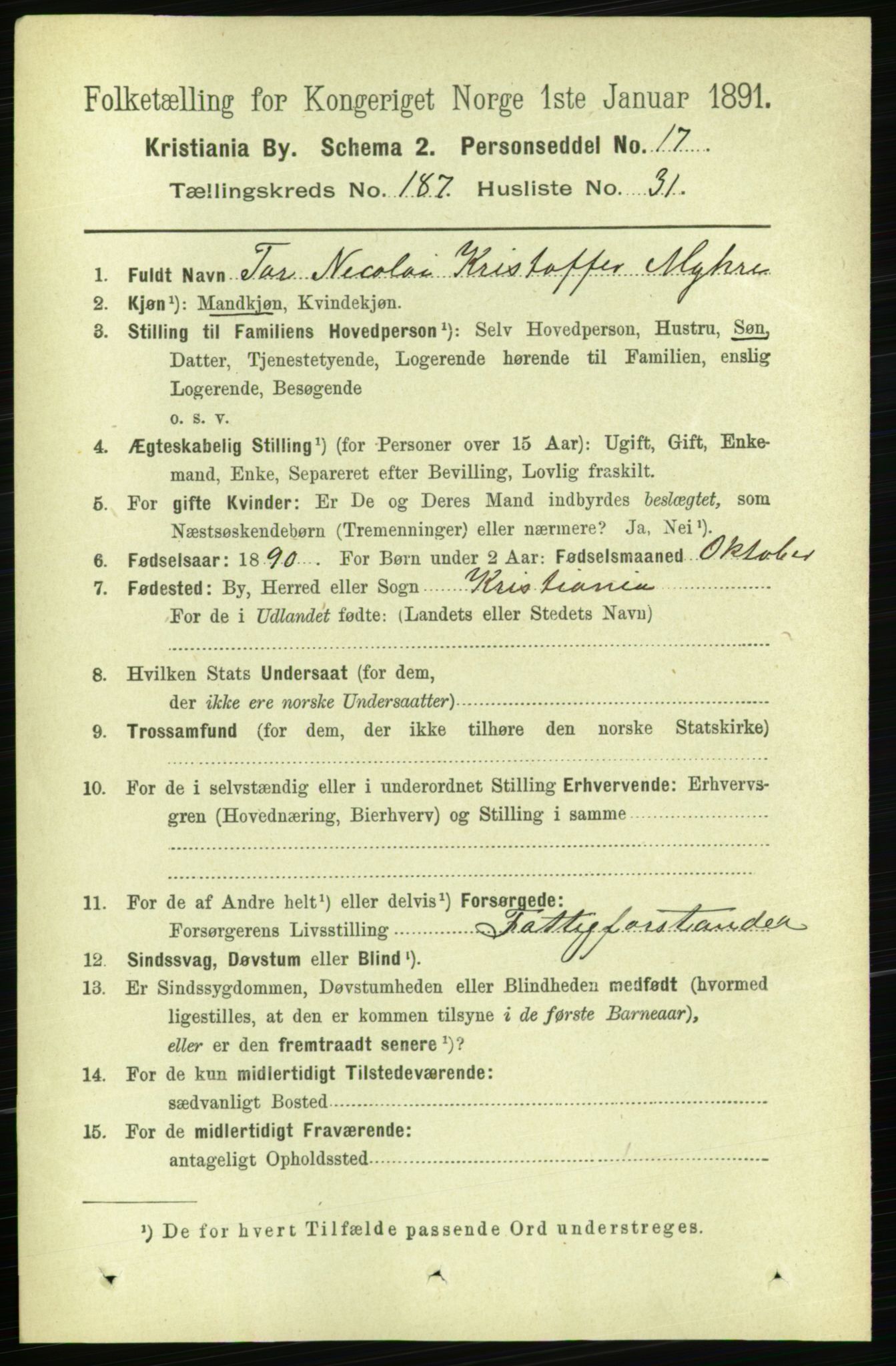 RA, 1891 census for 0301 Kristiania, 1891, p. 112441