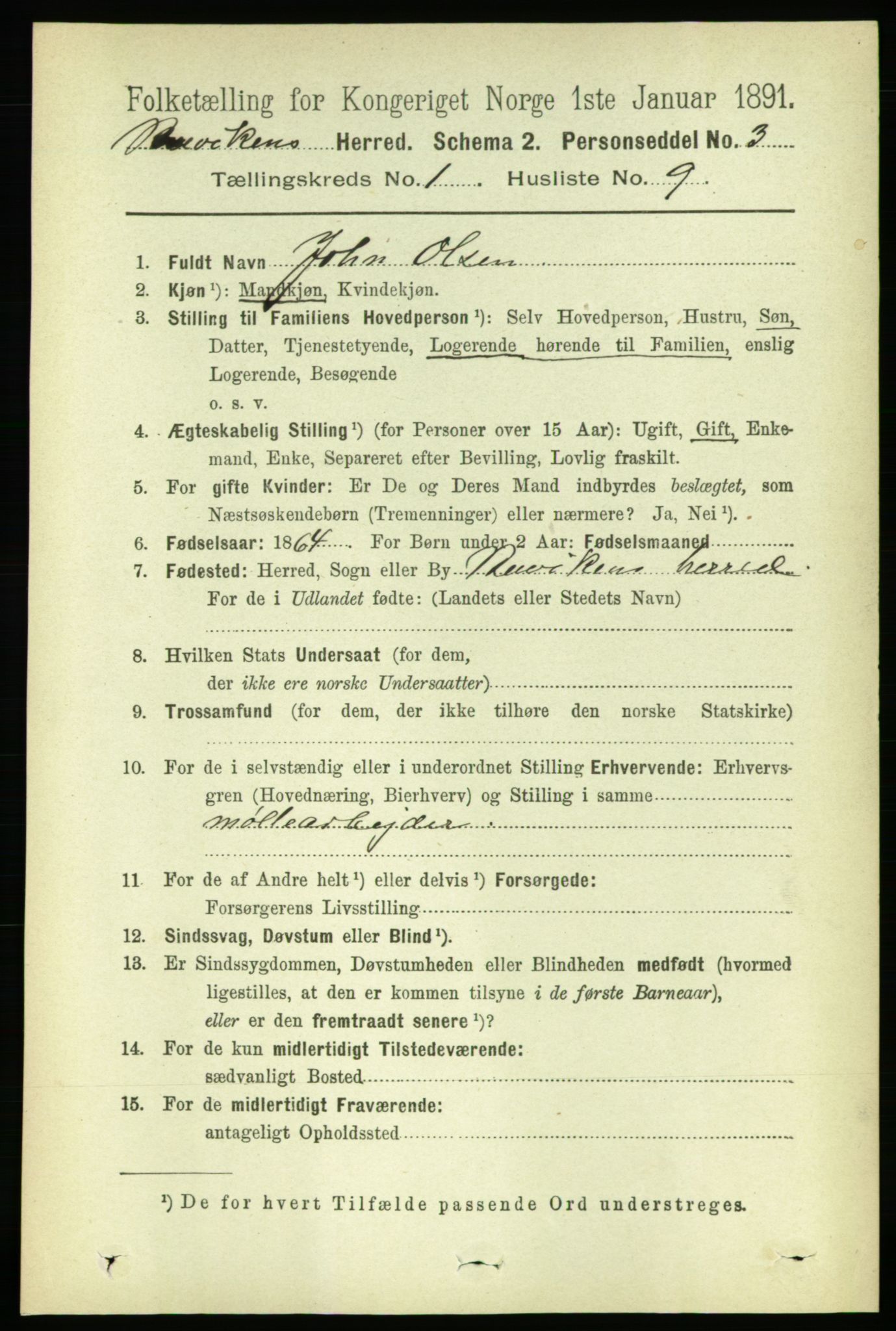 RA, 1891 census for 1656 Buvik, 1891, p. 136