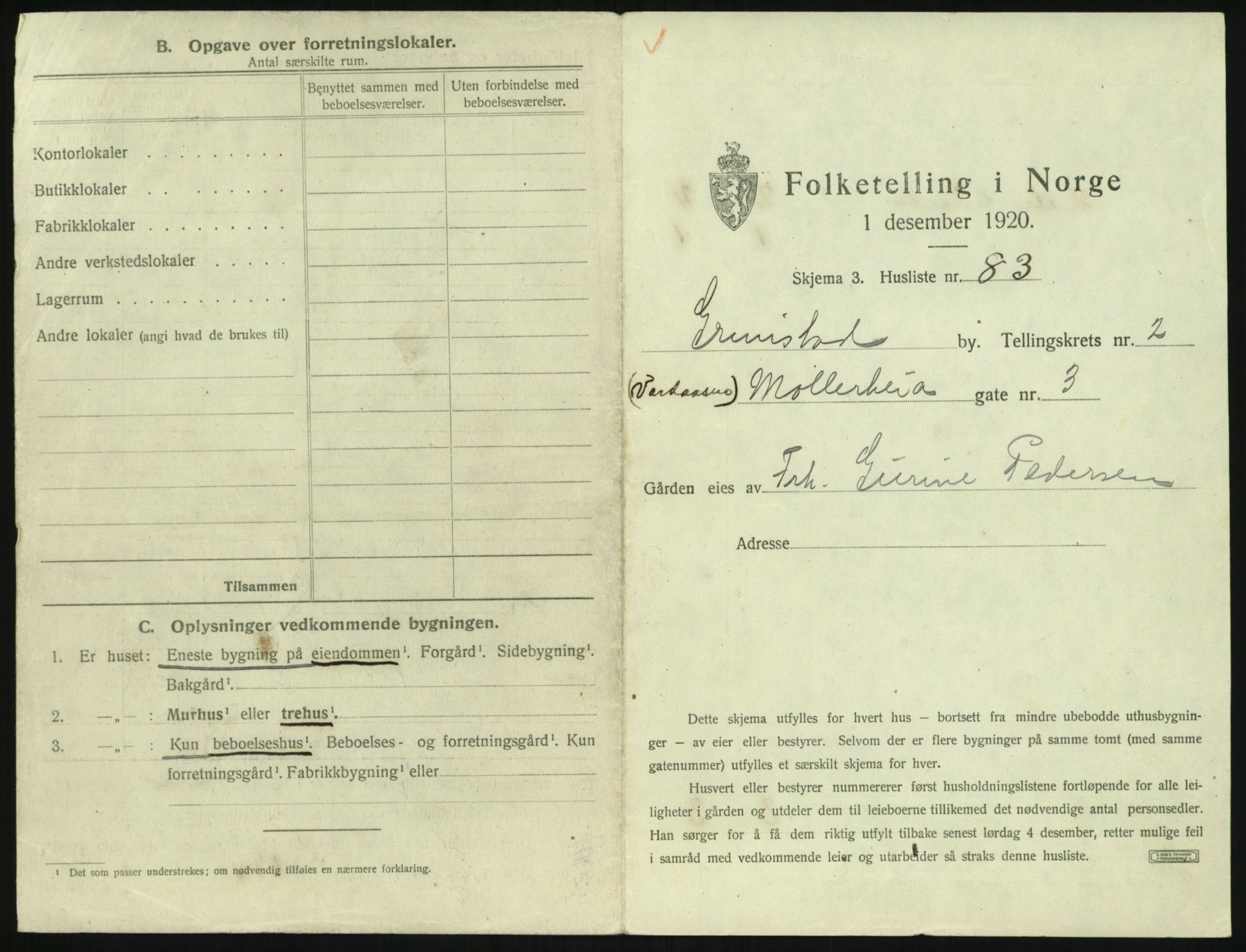 SAK, 1920 census for Grimstad, 1920, p. 377